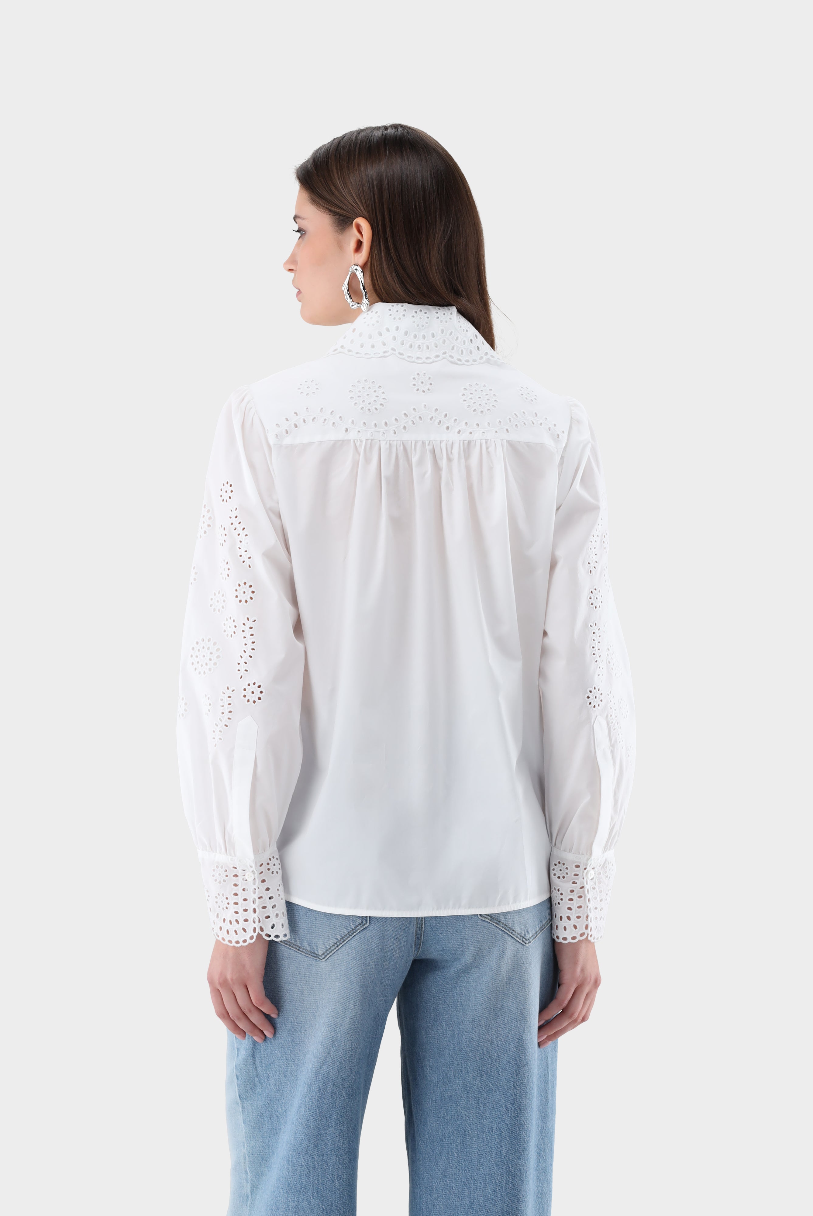 Cropped Hemdbluse | mit Lochstickereien