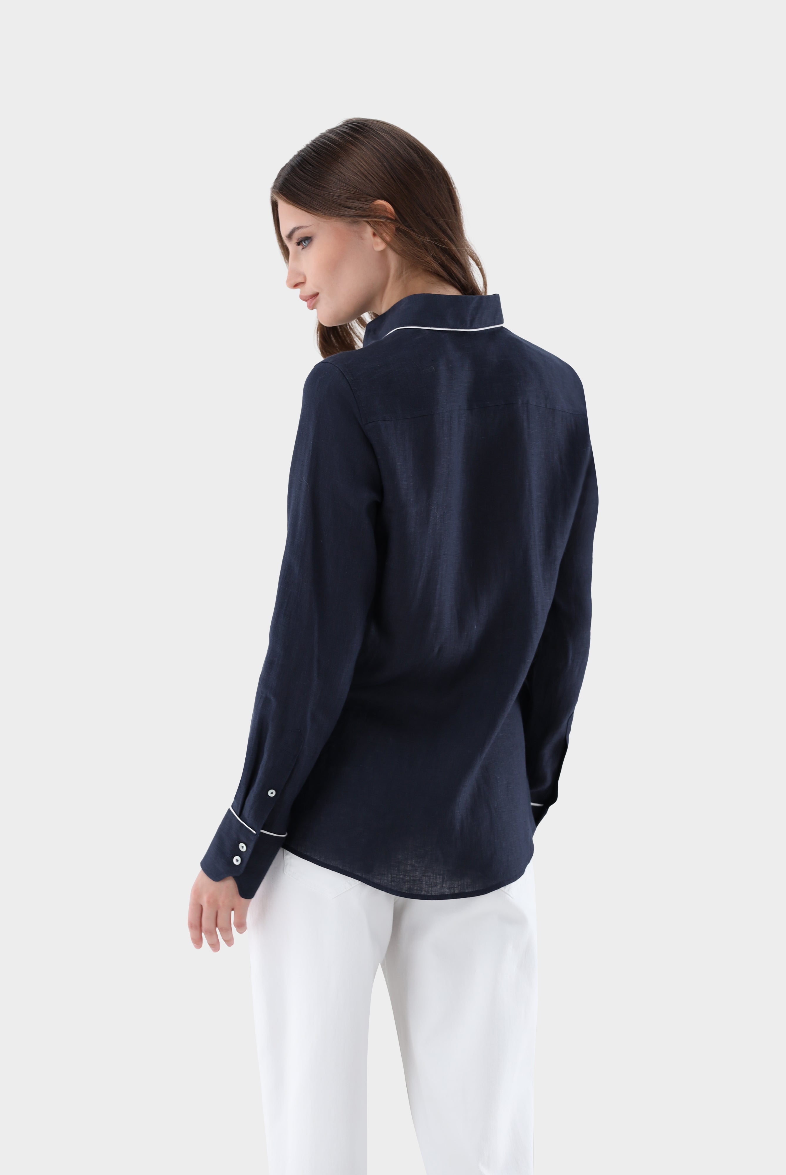 Van Laack-Hemdbluse | aus Leinen mit Kontrastpaspel-Hemden & Blusen-Black-Deal-Outlet-by-ARCHIVIST
