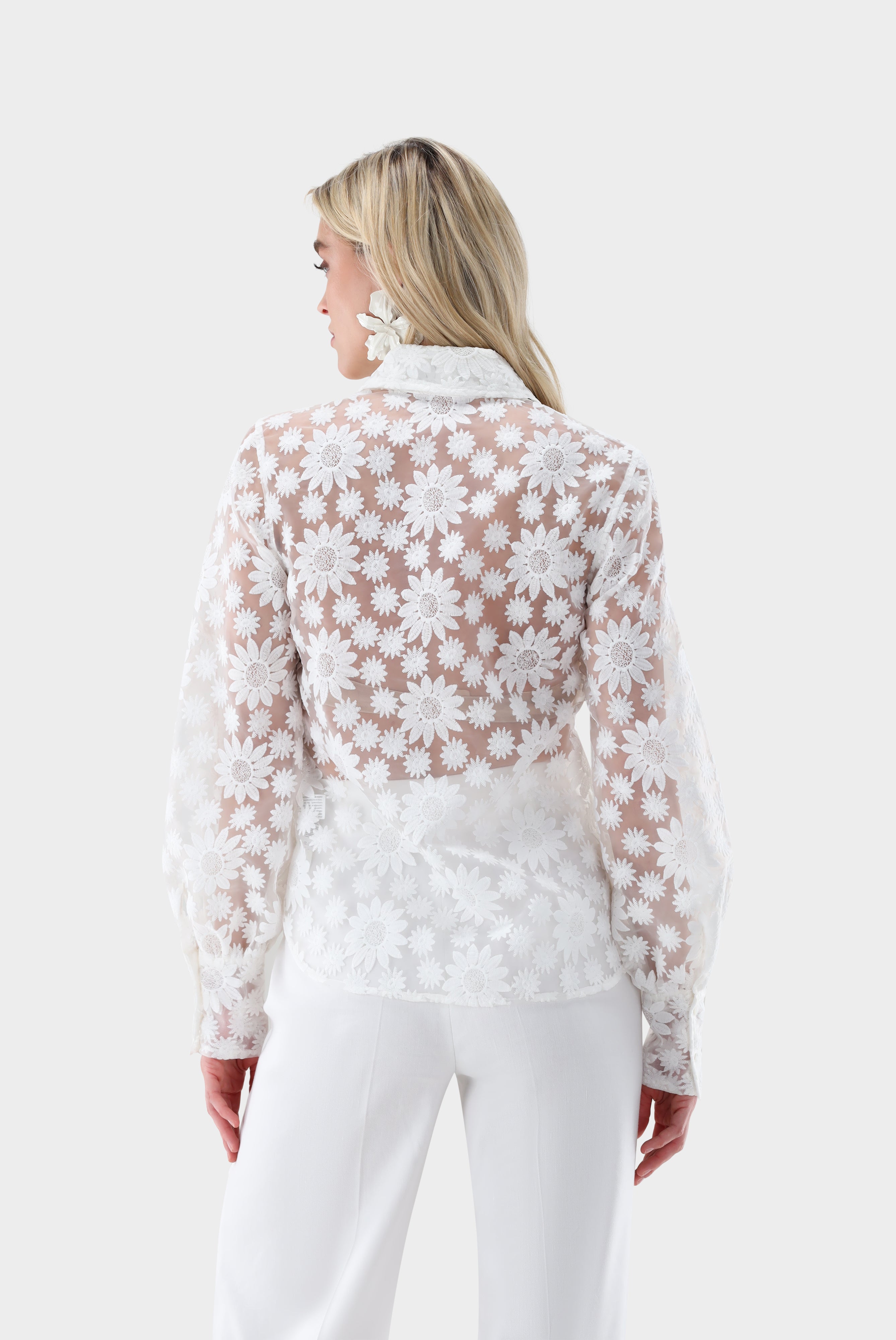 Hemdbluse | mit Blousonärmeln und besticktem Organza