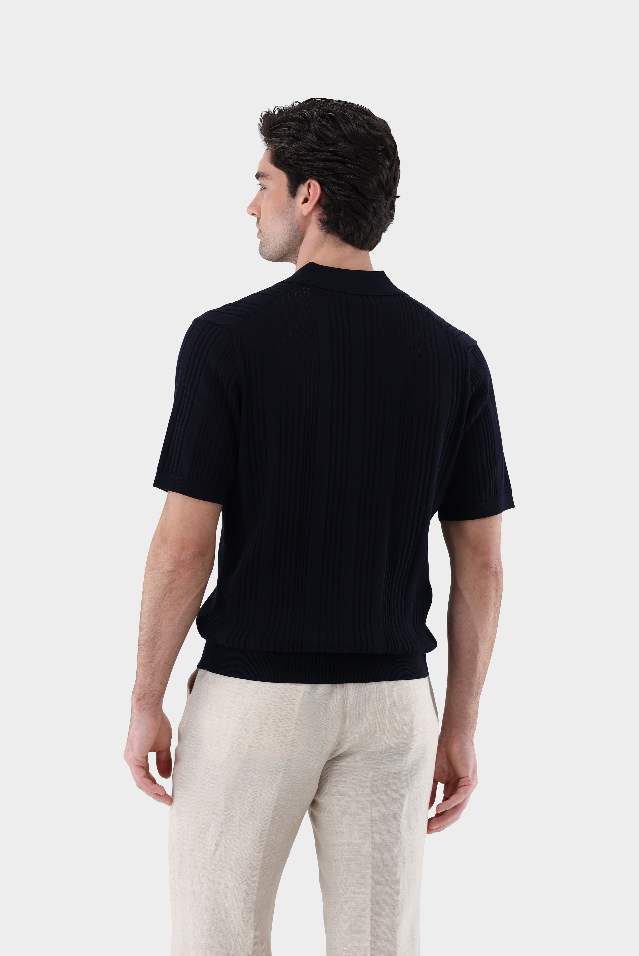 V-Neck Poloshirt | mit Streifen-Struktur aus Air Cotton