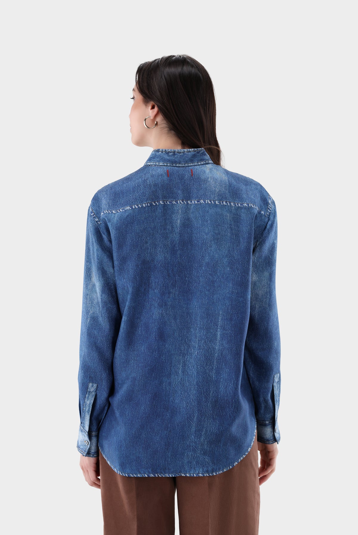 Hemdbluse aus Seide | mit Denim-Print
