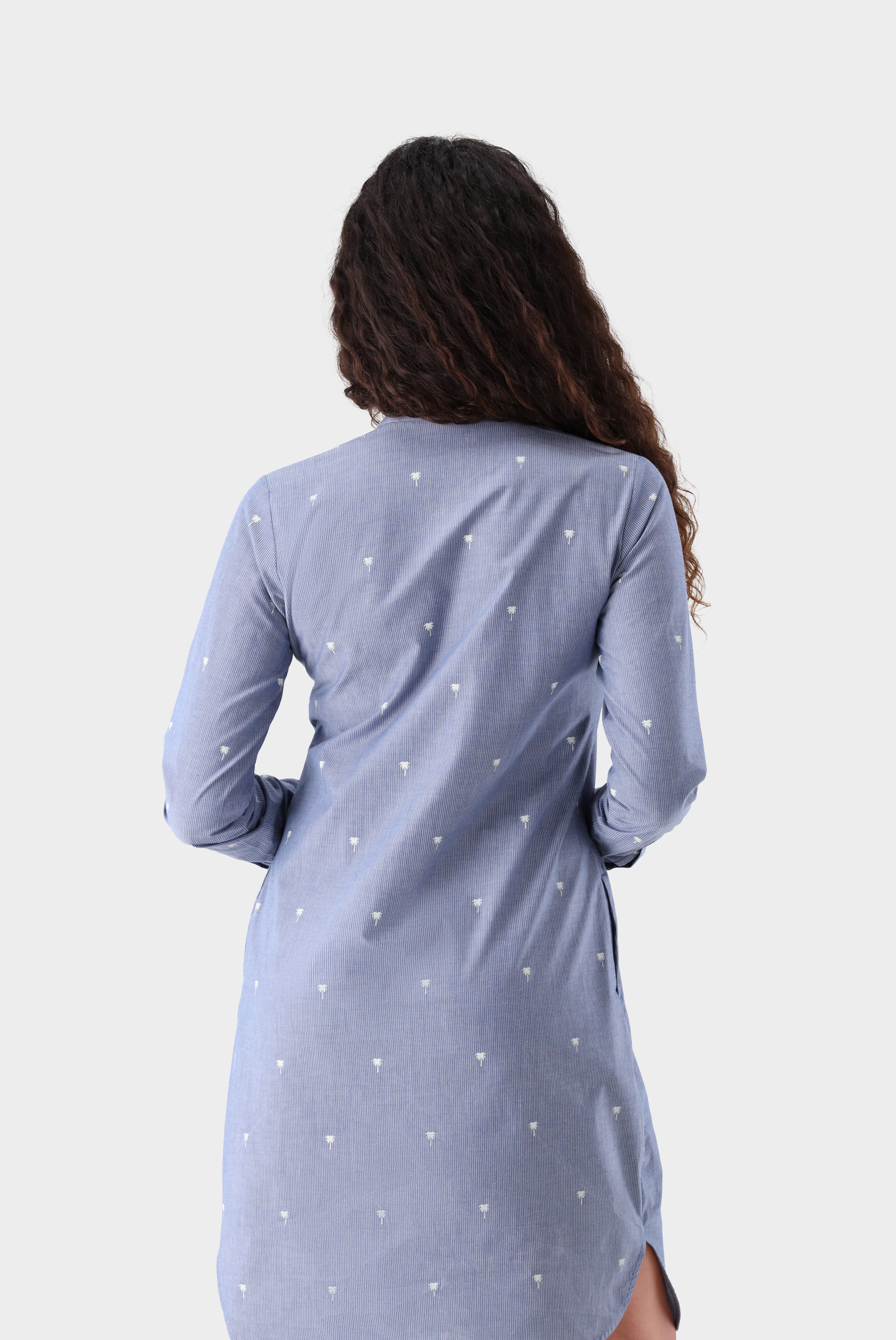Knielanges Schlupfkleid | in Jeans Optik mit Palmen Druck-Kleider & Röcke-Van Laack-OUTLET-ARCHIVIST-ARCHIVE-SALE