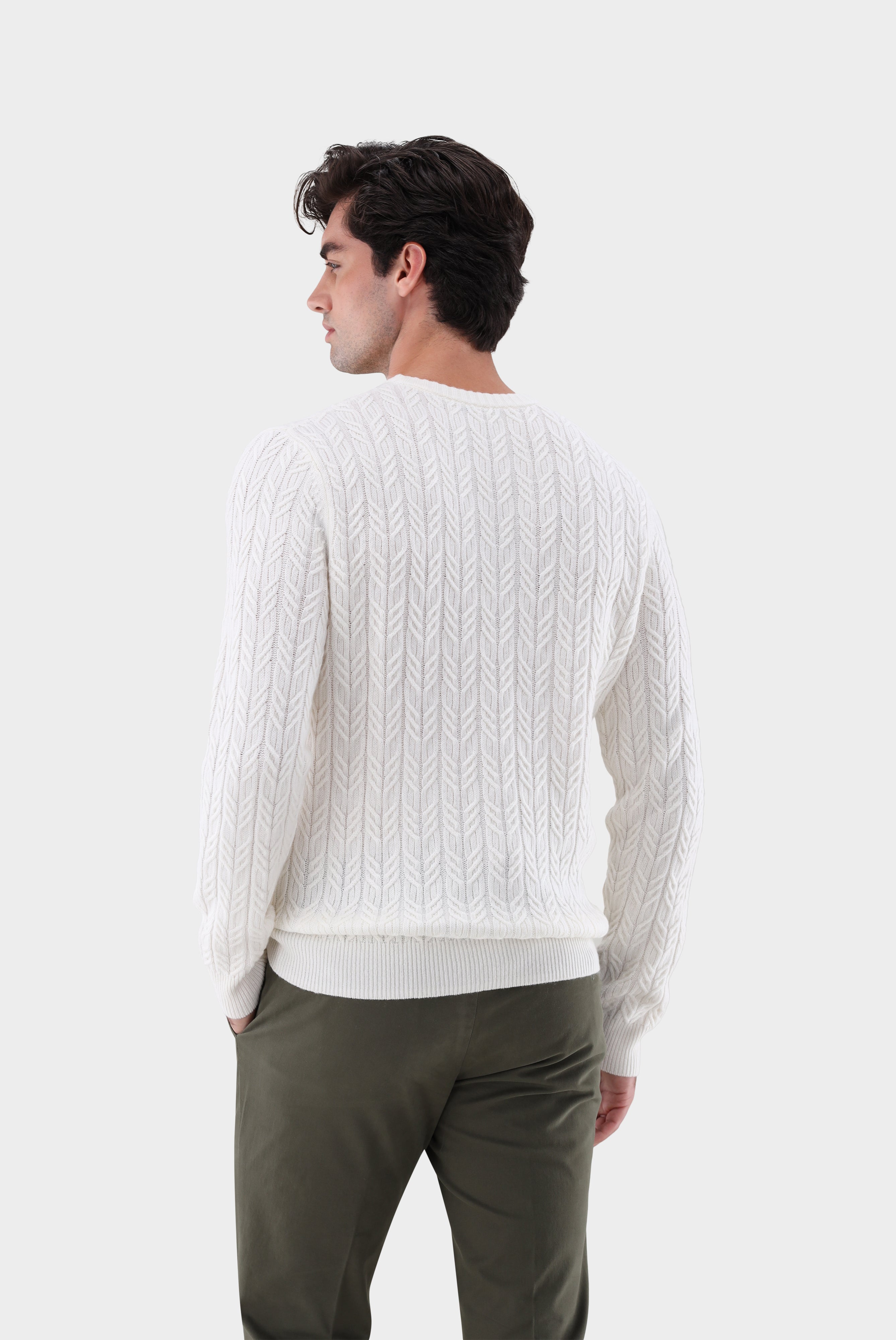 Rundhalspullover | mit Zopfstrick und Kaschmir-Strick & Pullover-Van Laack-OUTLET-ARCHIVIST-ARCHIVE-SALE