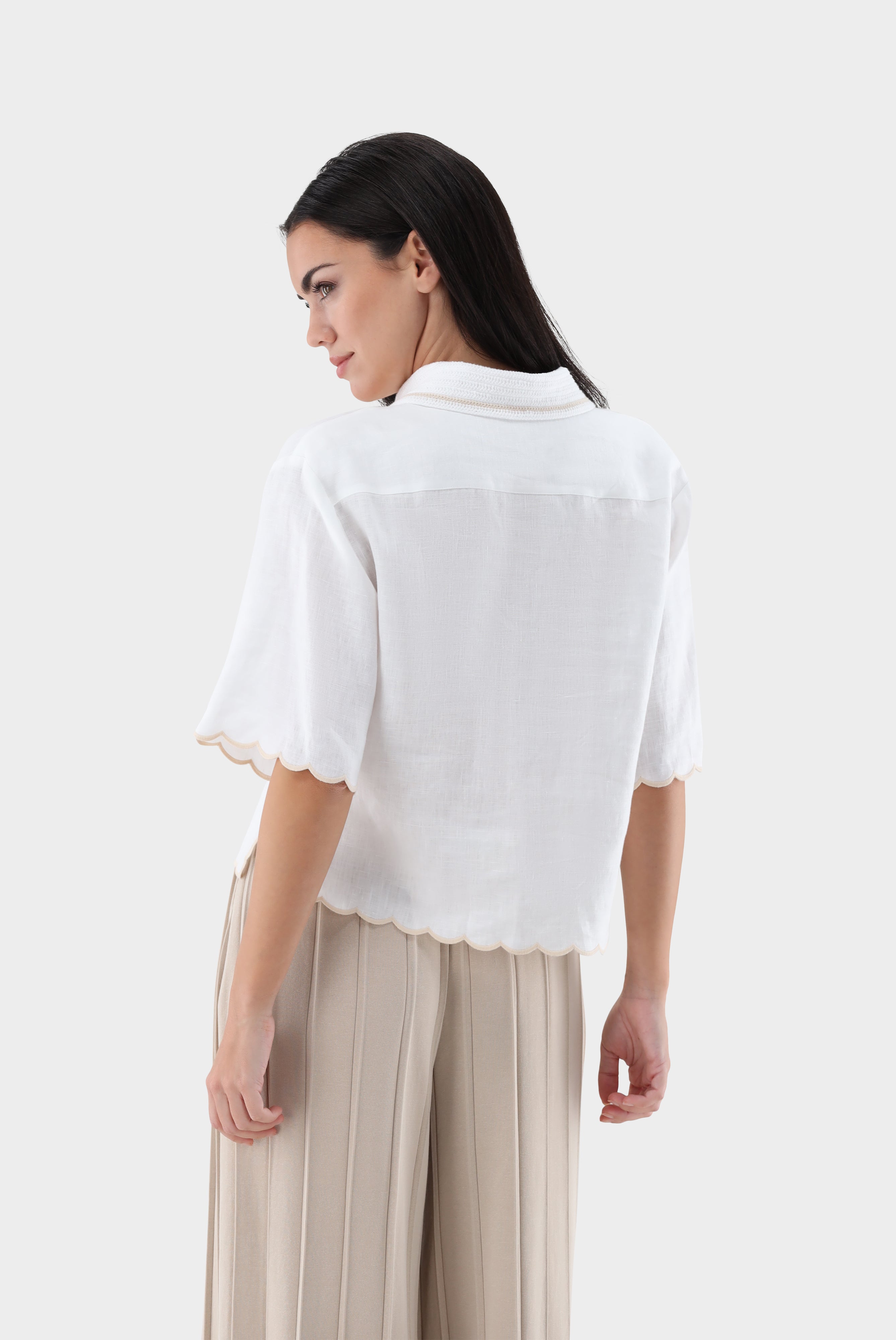 Kurzarm Hemdbluse | aus Leinen mit Häkelkragen-Hemden & Blusen-Van Laack-OUTLET-ARCHIVIST-ARCHIVE-SALE