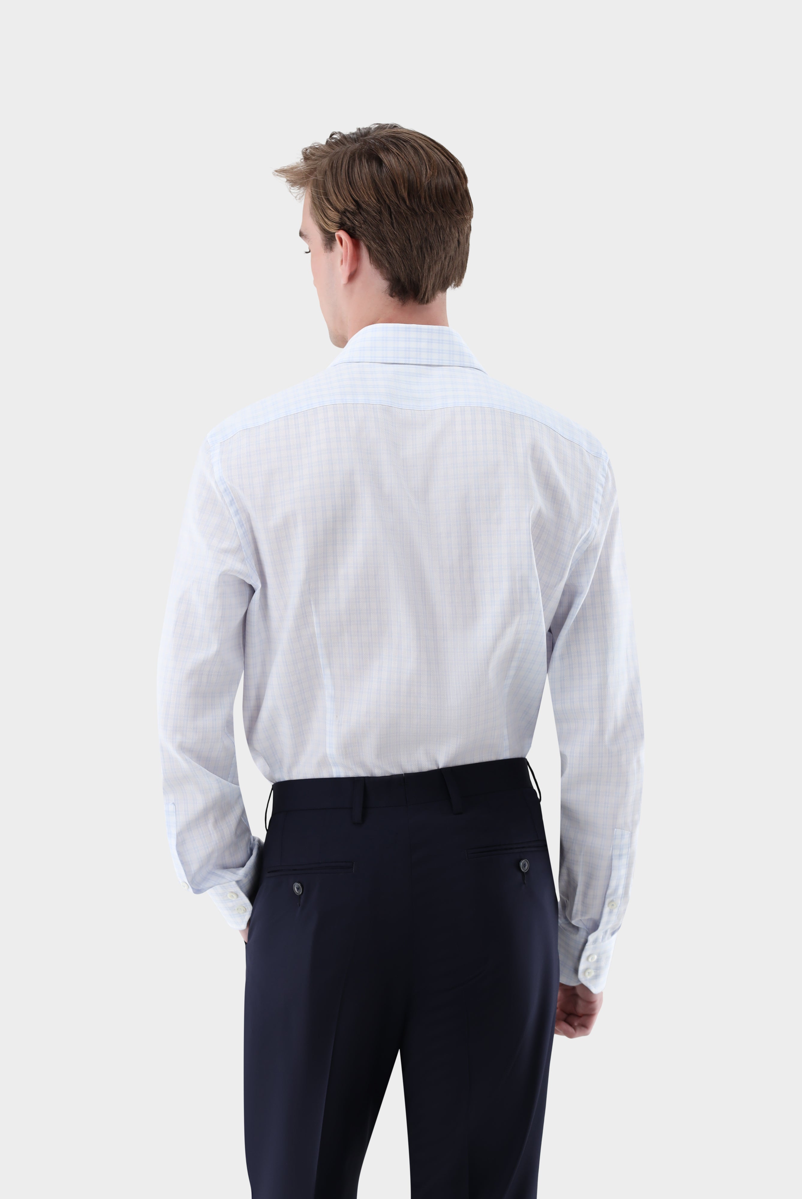 Kariertes Businesshemd | aus Dobby Gewebe mit Haifischkragen-Hemden & Blusen-Van Laack-OUTLET-ARCHIVIST-ARCHIVE-SALE
