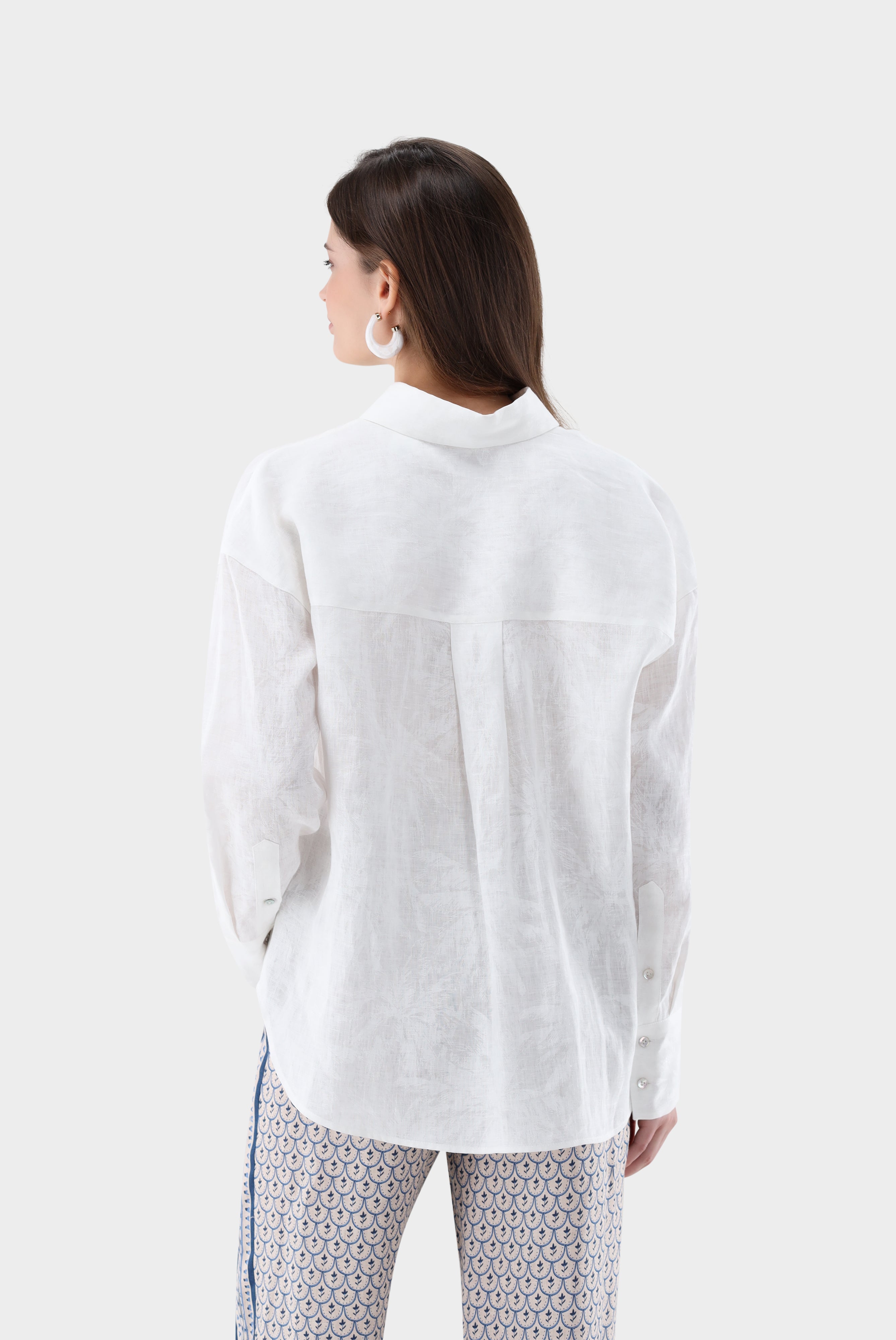 Hemdbluse aus Leinen | mit Ton-in-Ton Palmendruck-Hemden & Blusen-Van Laack-OUTLET-ARCHIVIST-ARCHIVE-SALE