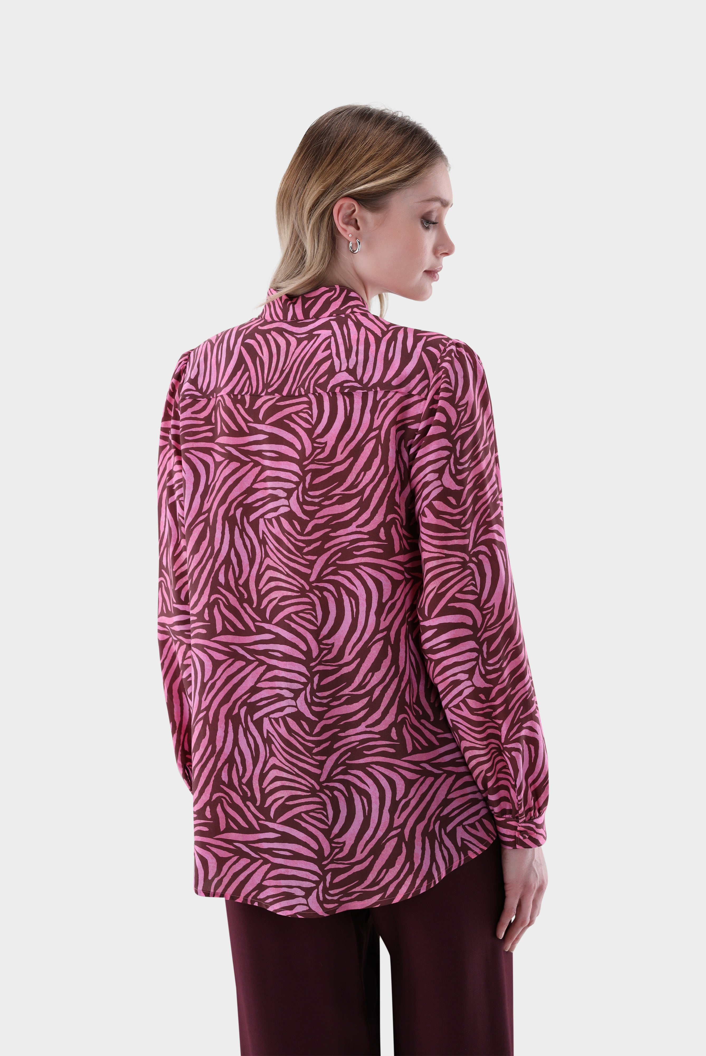 Stehkragenbluse | mit Zebra Druck