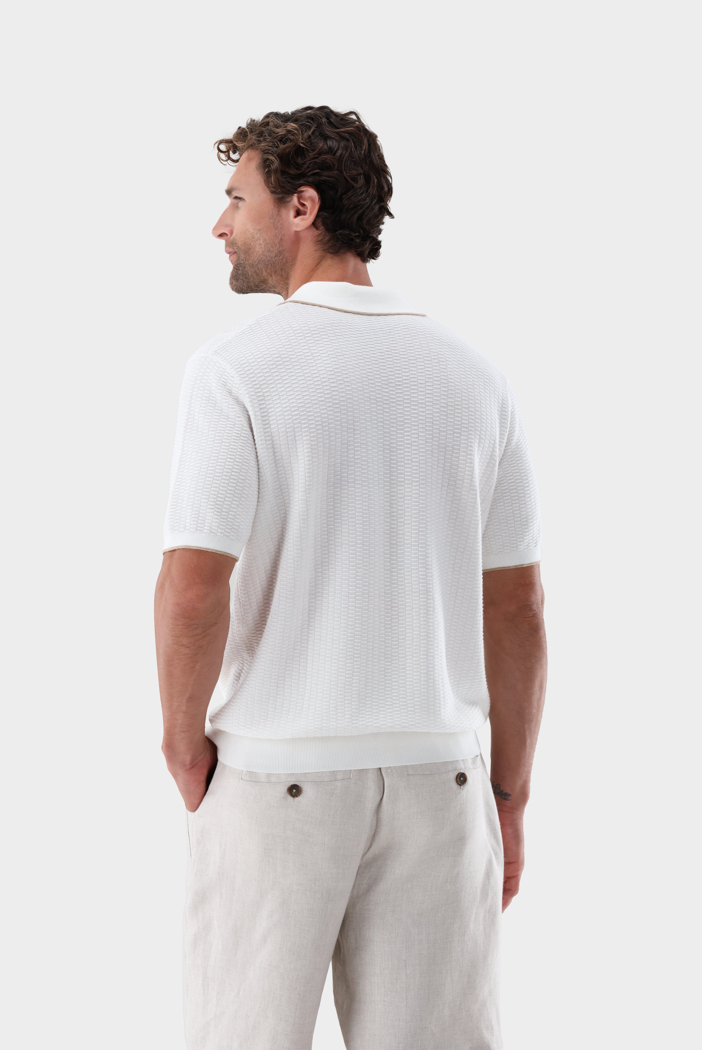 Strick Poloshirt | mt Kaschmir und Jacquard Struktur
