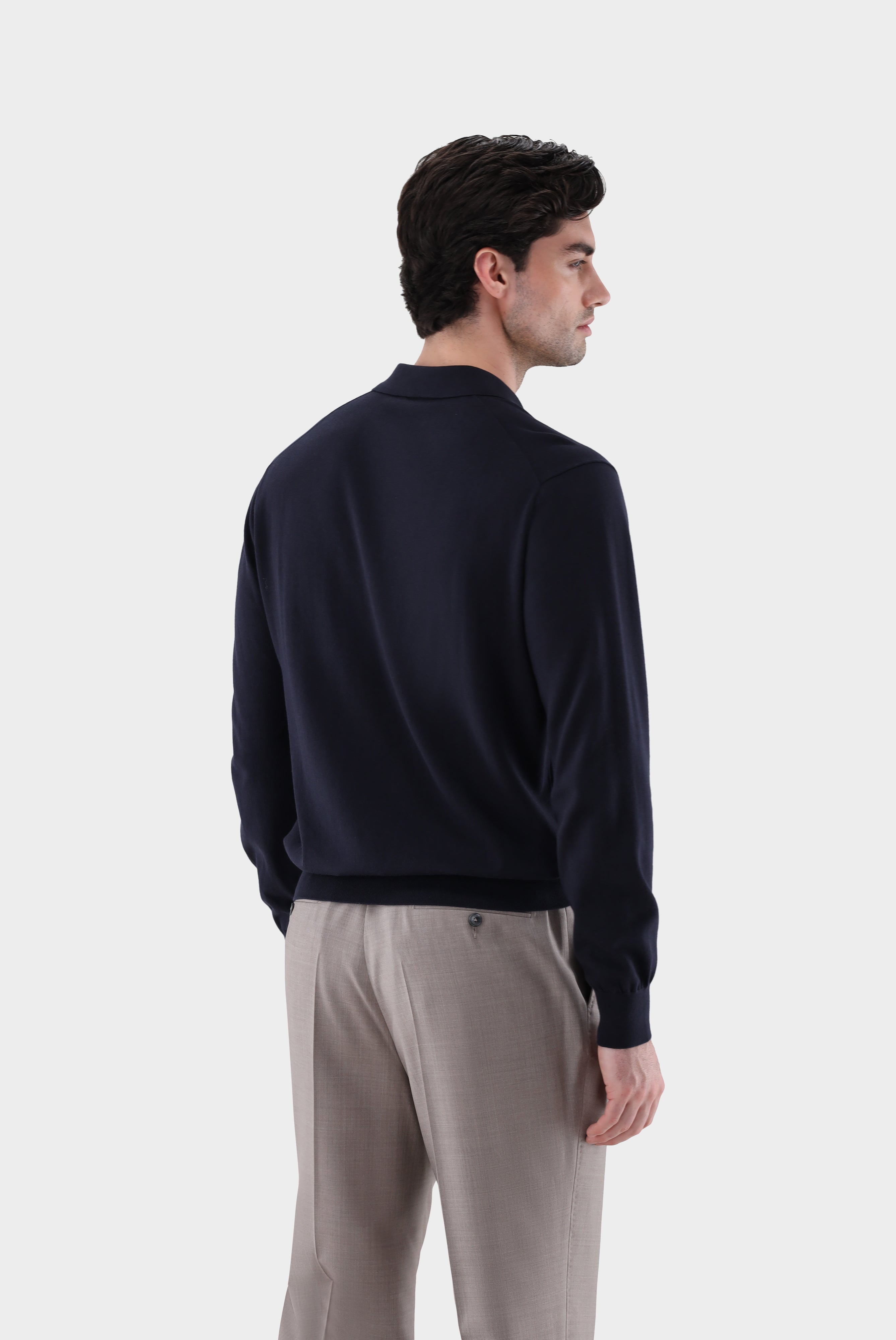 Langarm Strick-Poloshirt | mit Baumwolle und Seide