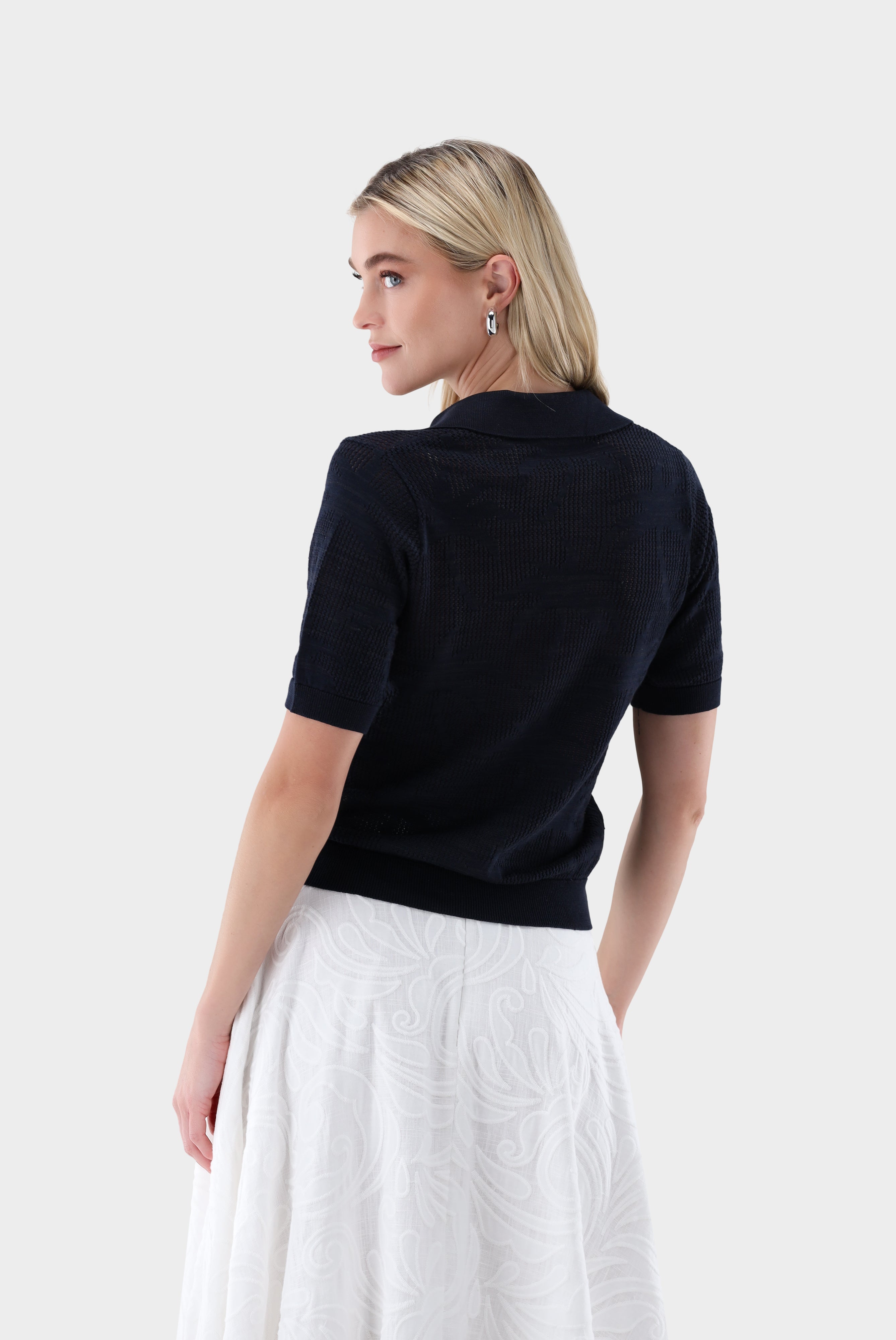 Poloshirt | aus Ajoure Strick mit Palmen Design-UNDEFINIERT-Van Laack-OUTLET-ARCHIVIST-ARCHIVE-SALE