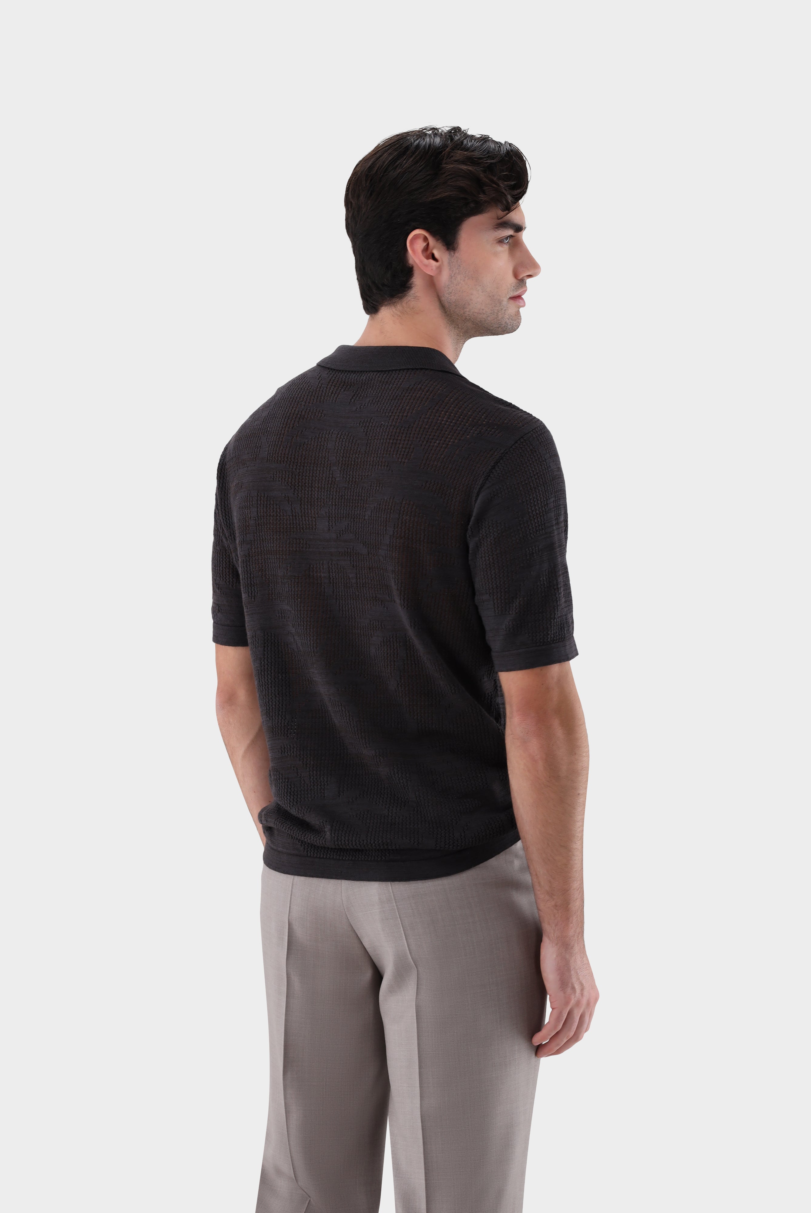 Poloshirt | aus Ajoure Strick mit Palmen Design