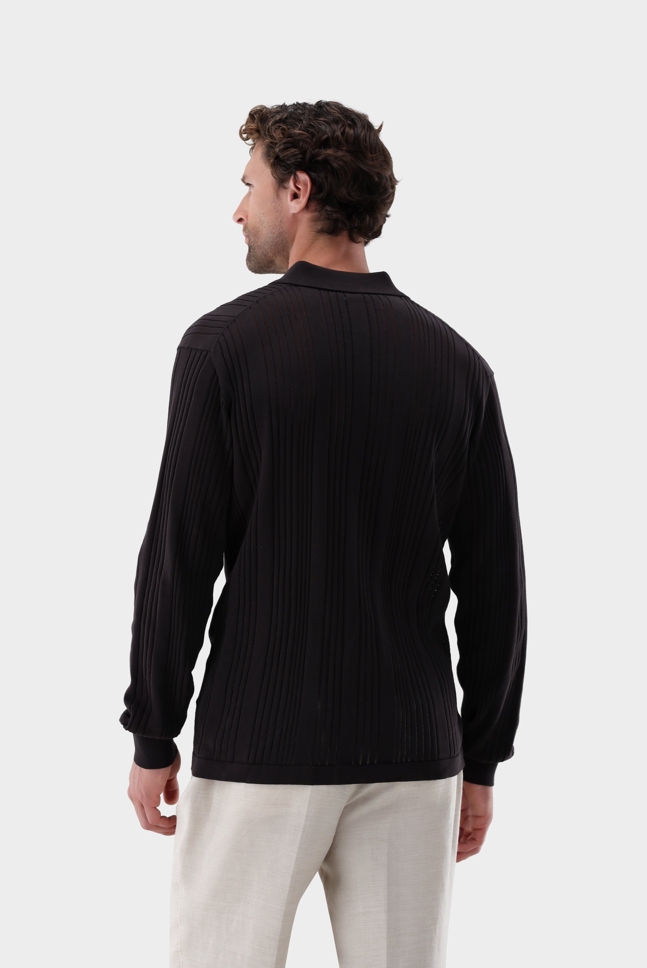 Strickhemd | mit Streifen-Struktur aus Air Cotton