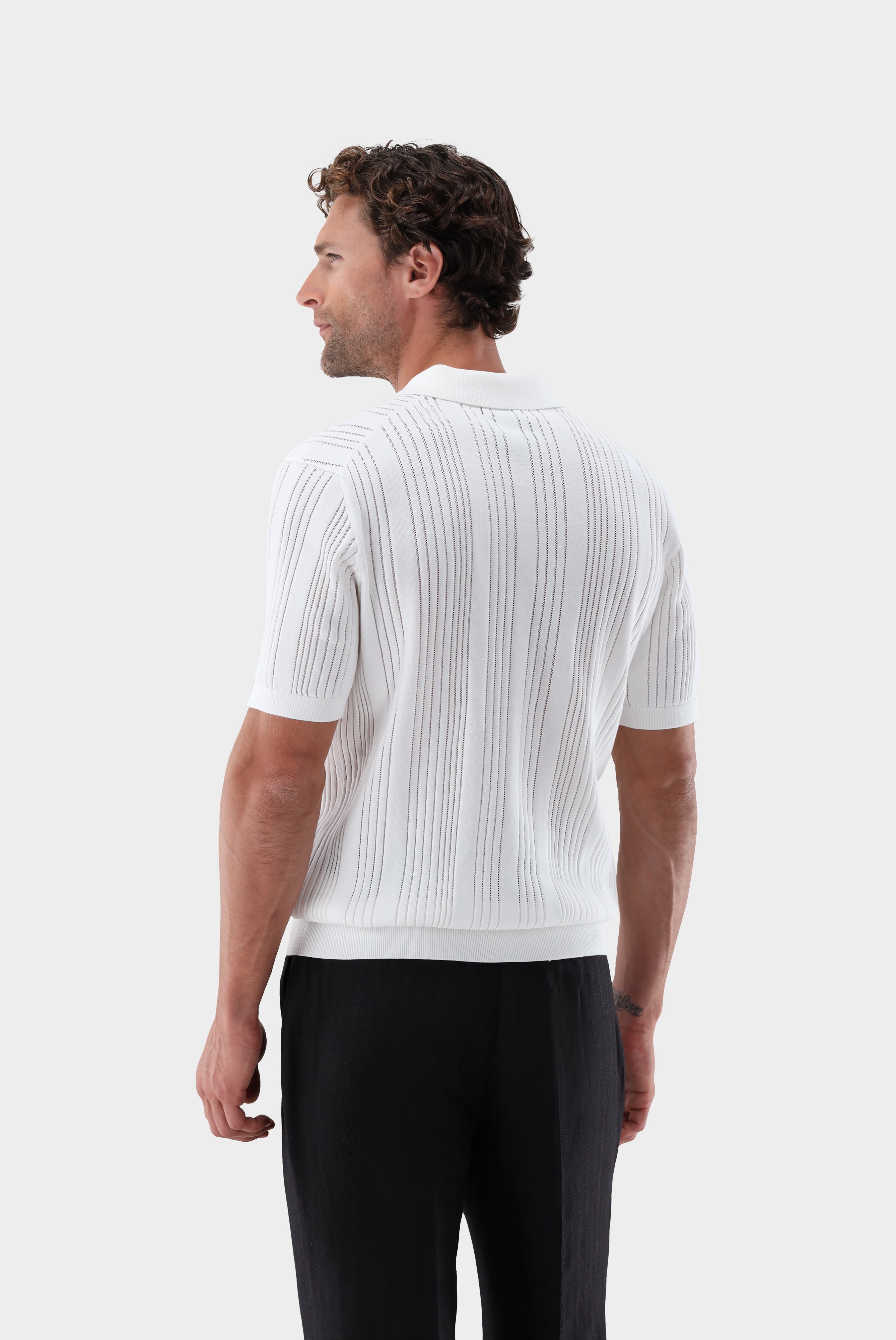 V-Neck Poloshirt | mit Streifen-Struktur aus Air Cotton