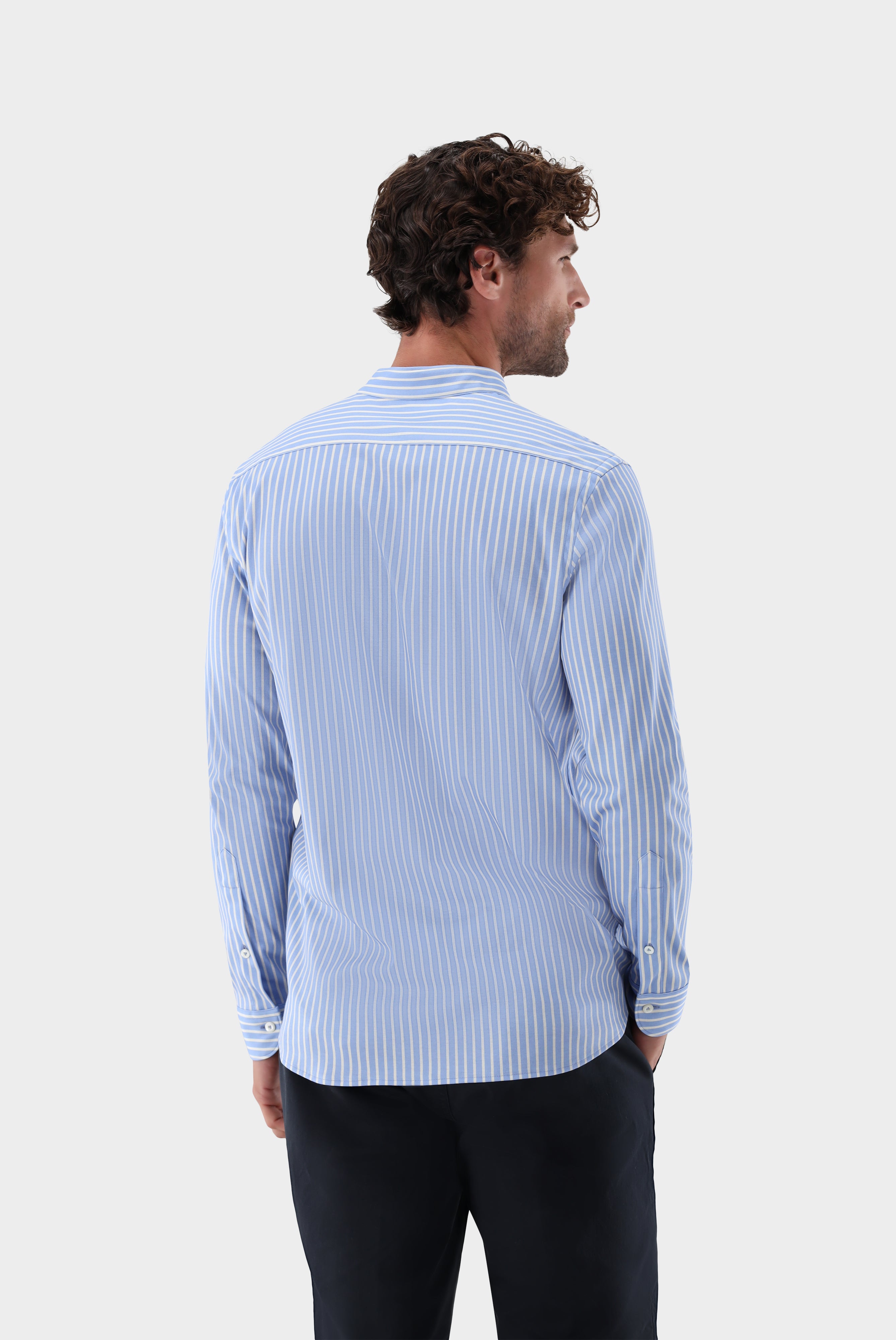 Gestreiftes Jerseyhemd | mit Stehkragen aus Schweizer Baumwolle-Hemden & Blusen-Van Laack-OUTLET-ARCHIVIST-ARCHIVE-SALE