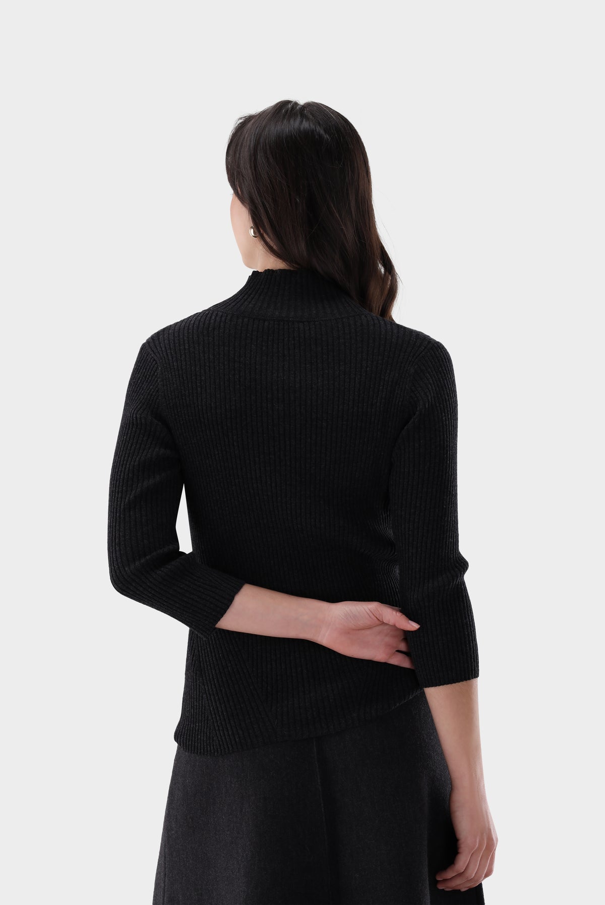 Gerippter Stehkragen-Pullover | mit Merino und Viskose
