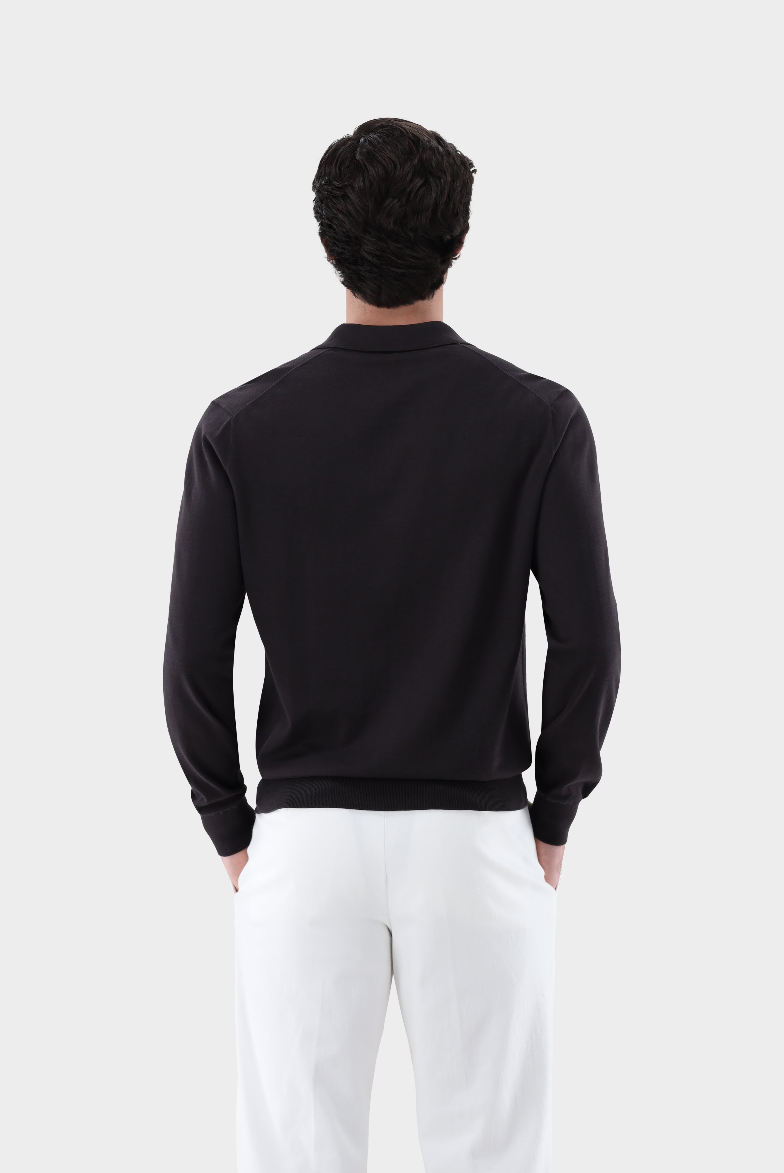 Langarm Strick-Poloshirt | mit Baumwolle und Seide