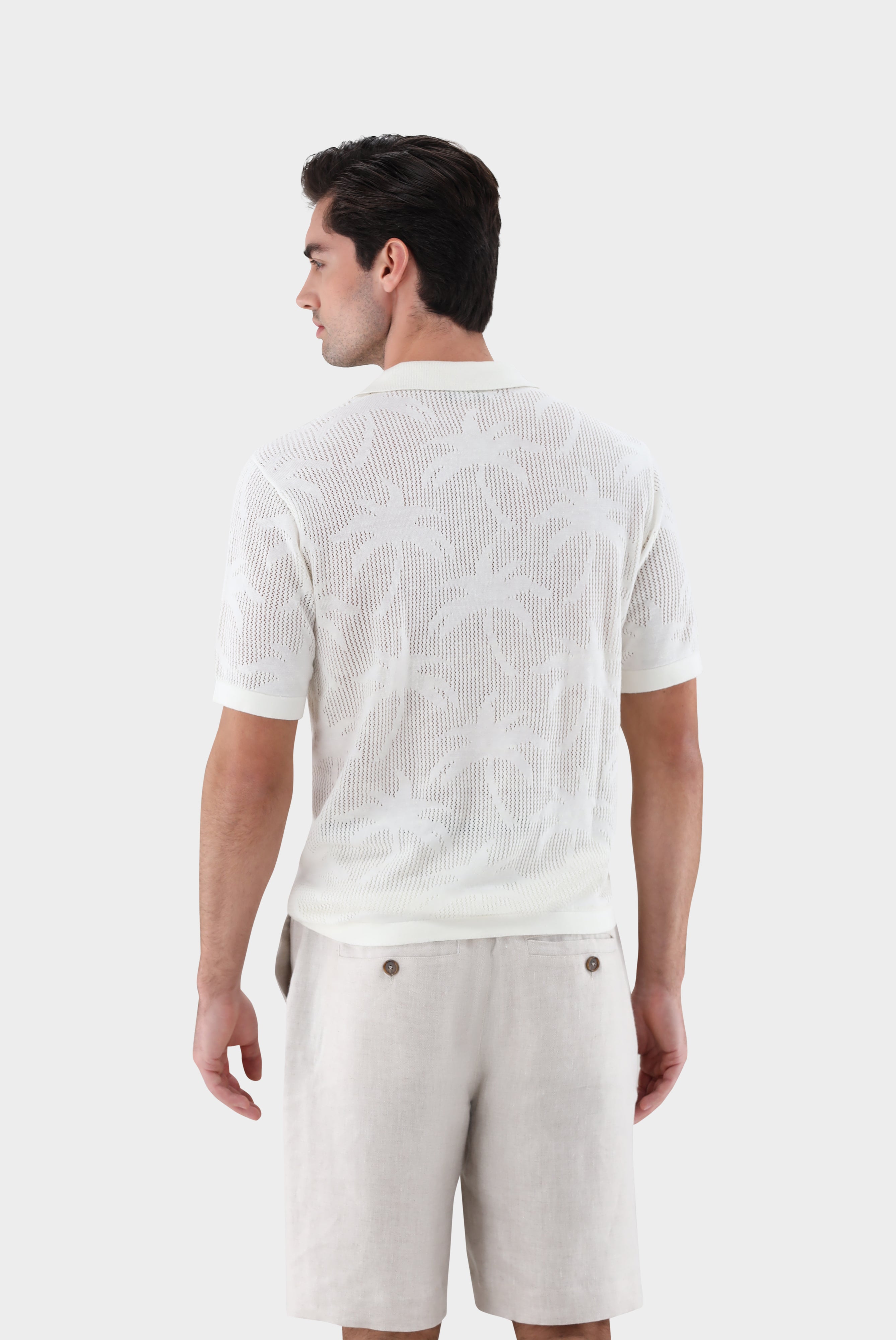 Poloshirt | aus Ajoure Strick mit Palmen Design-Shirts-Van Laack-OUTLET-ARCHIVIST-ARCHIVE-SALE