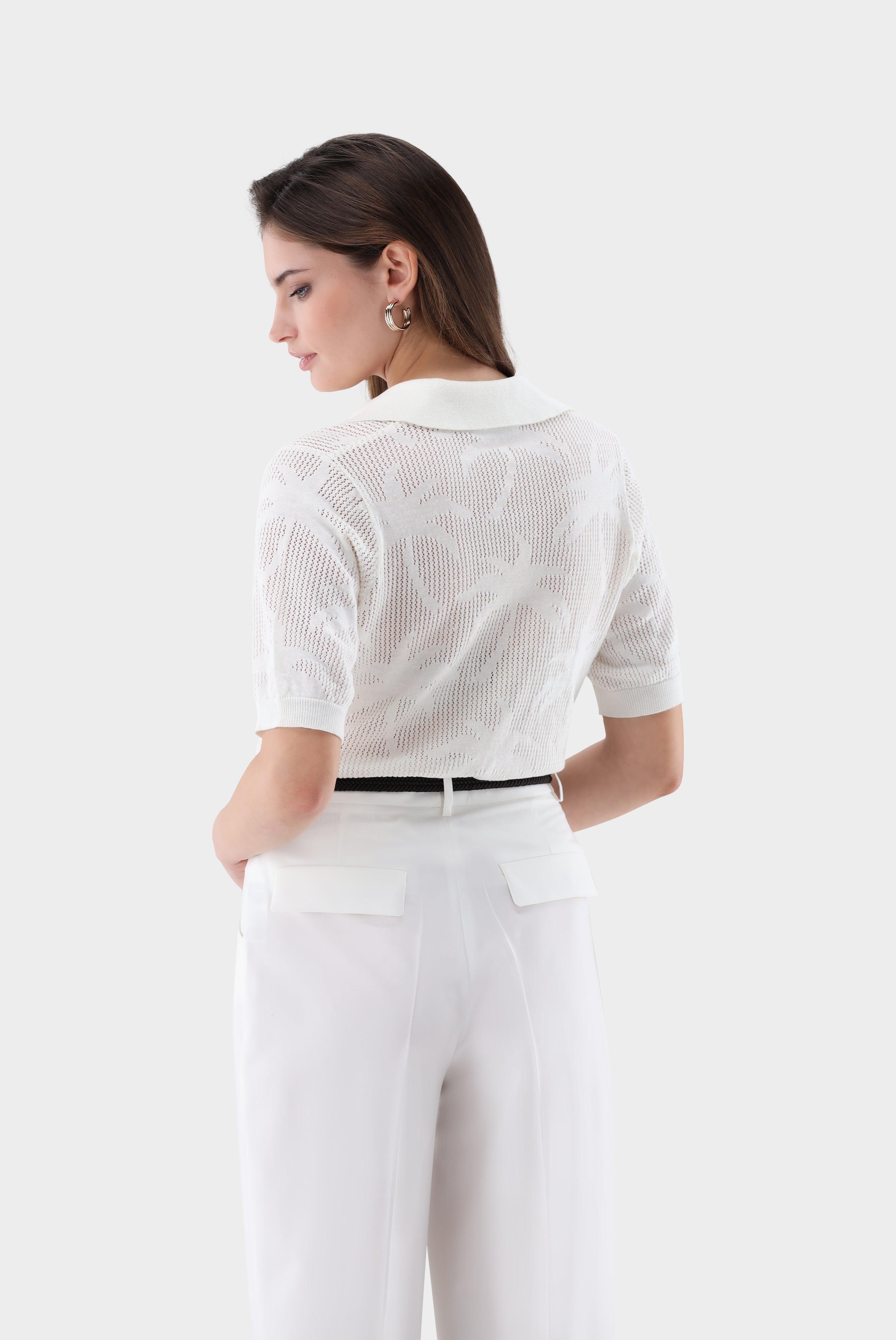 Poloshirt | aus Ajoure Strick mit Palmen Design
