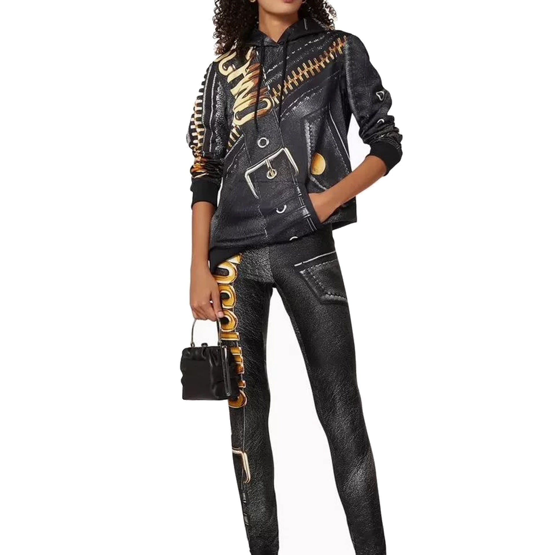 Moschino Couture-Moschino Marco Biker Hooded Sweatshirt-WOMEN CLOTHING-Black-Deal-Outlet-by-ARCHIVIST