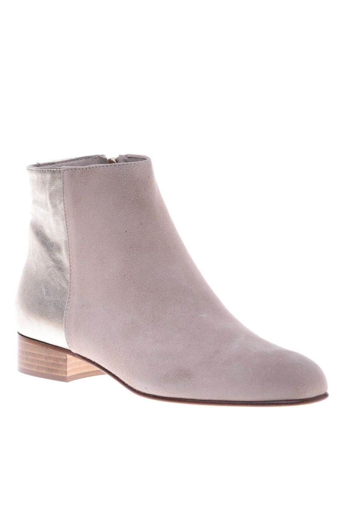 Ankle boot in taupe and platinum suede