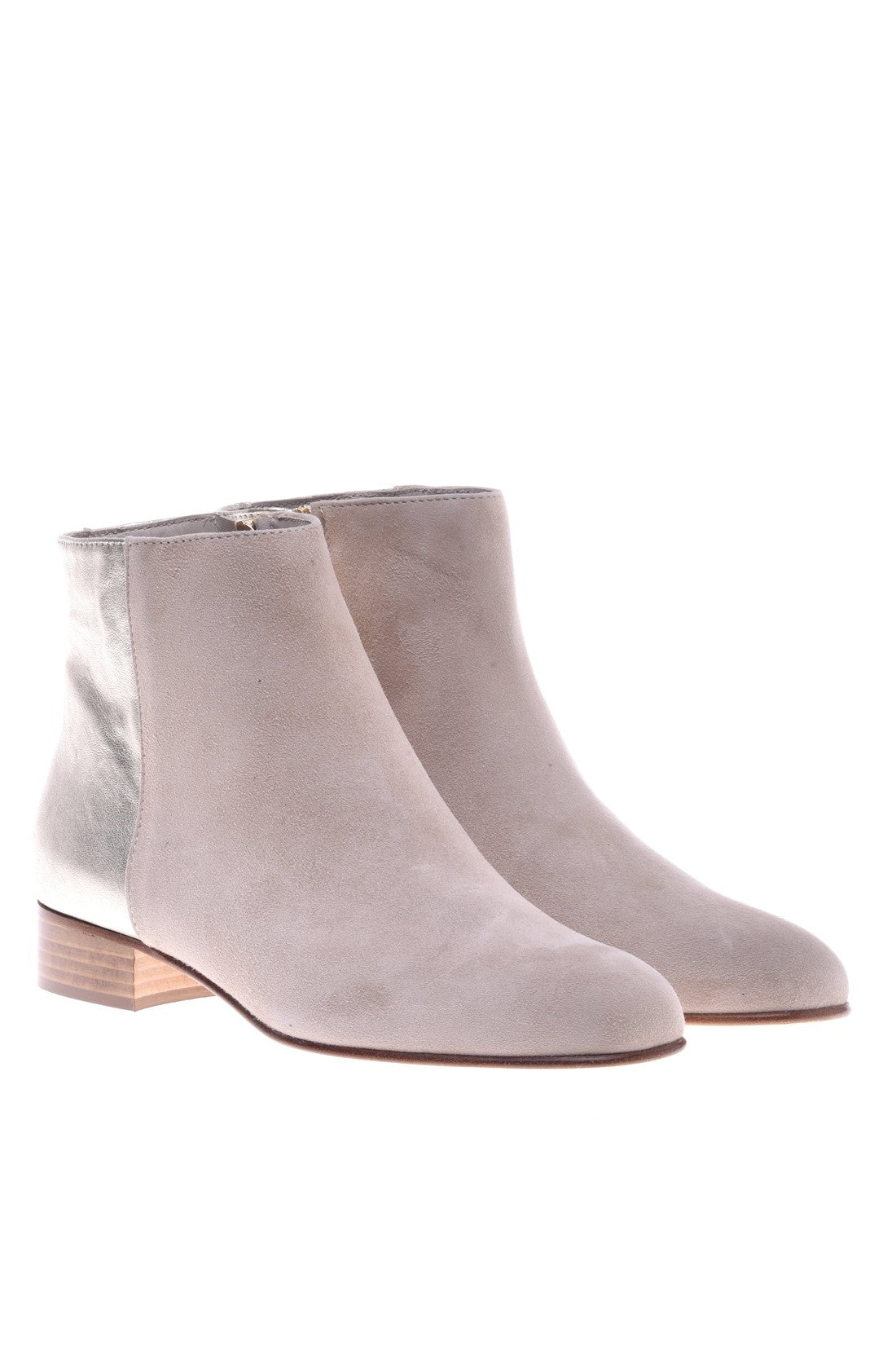 Ankle boot in taupe and platinum suede