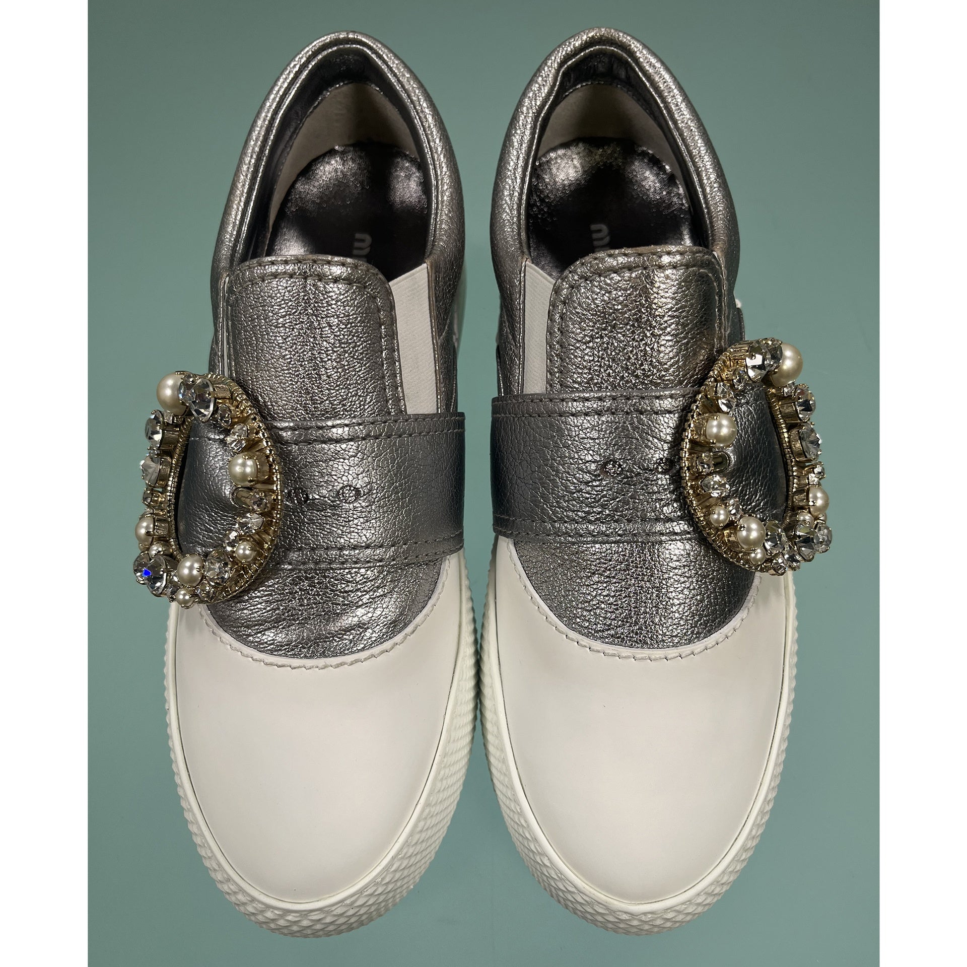 Miu Miu-Miu Miu Leather Crystal Sneakers-WOMEN SHOES-Black-Deal-Outlet-by-ARCHIVIST