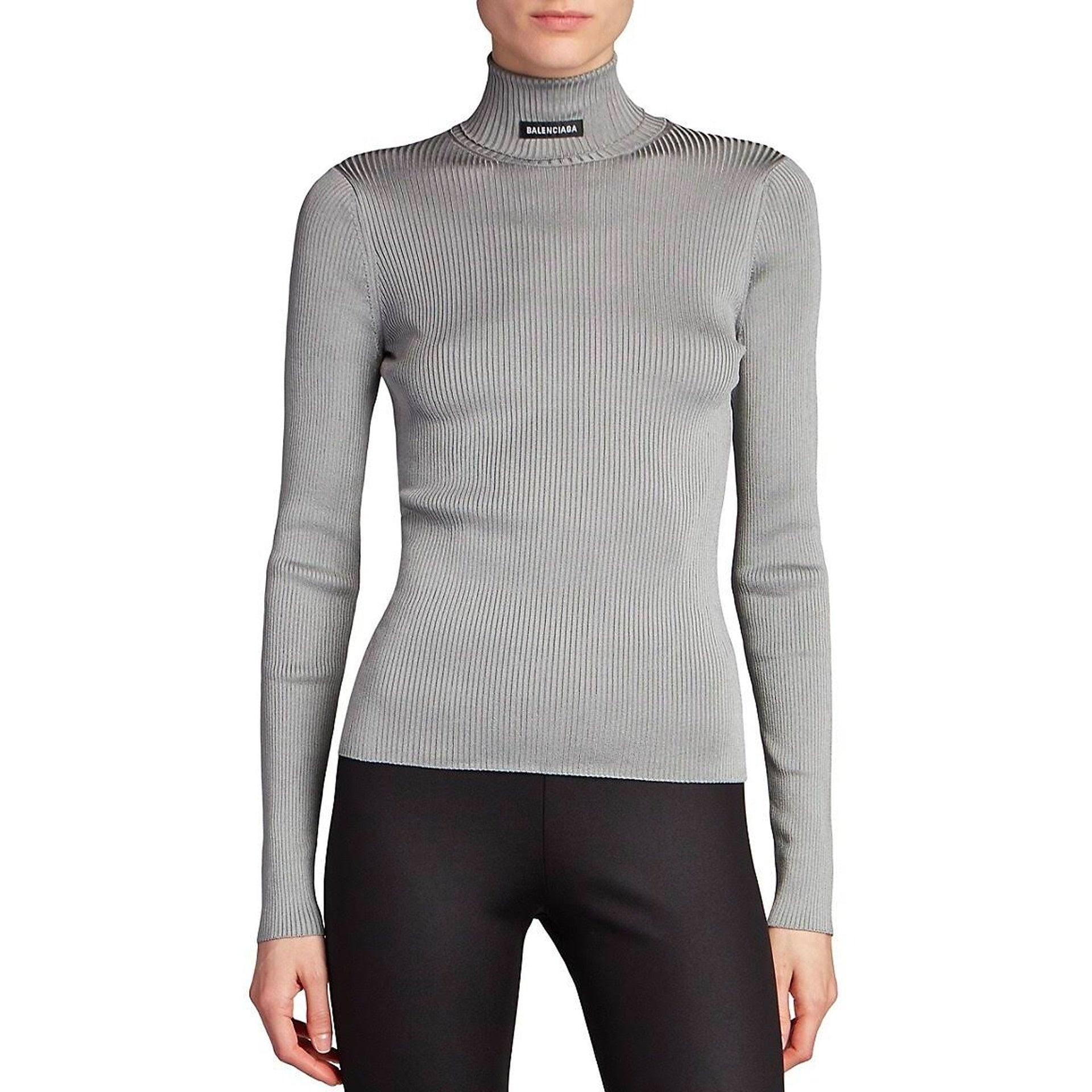 Balenciaga-Balenciaga Ribbed Turtleneck Sweater-WOMEN CLOTHING-Black-Deal-Outlet-by-ARCHIVIST