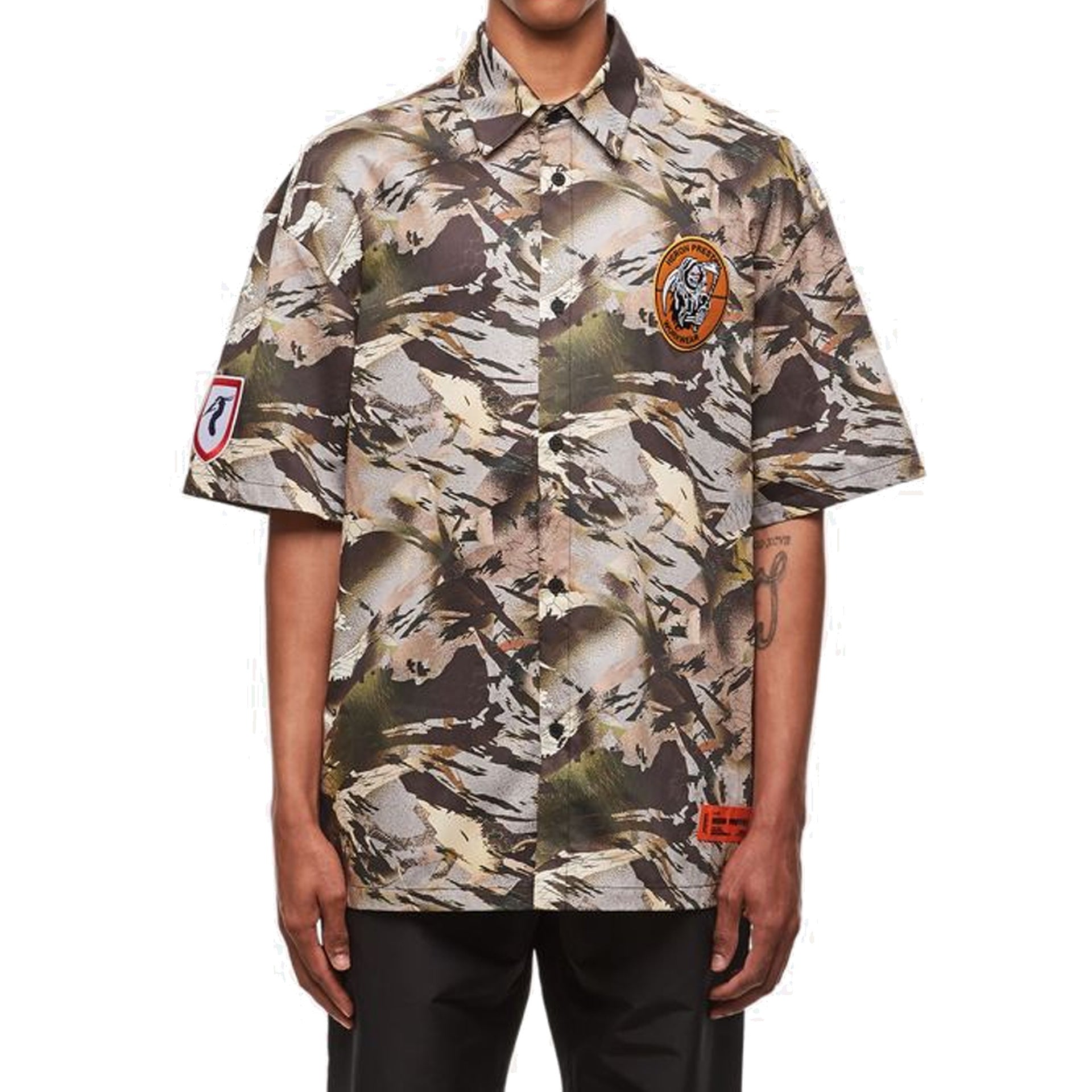 Heron Preston-Heron Preston Camouflage Popline Shirt-MEN CLOTHING-Black-Deal-Outlet-by-ARCHIVIST