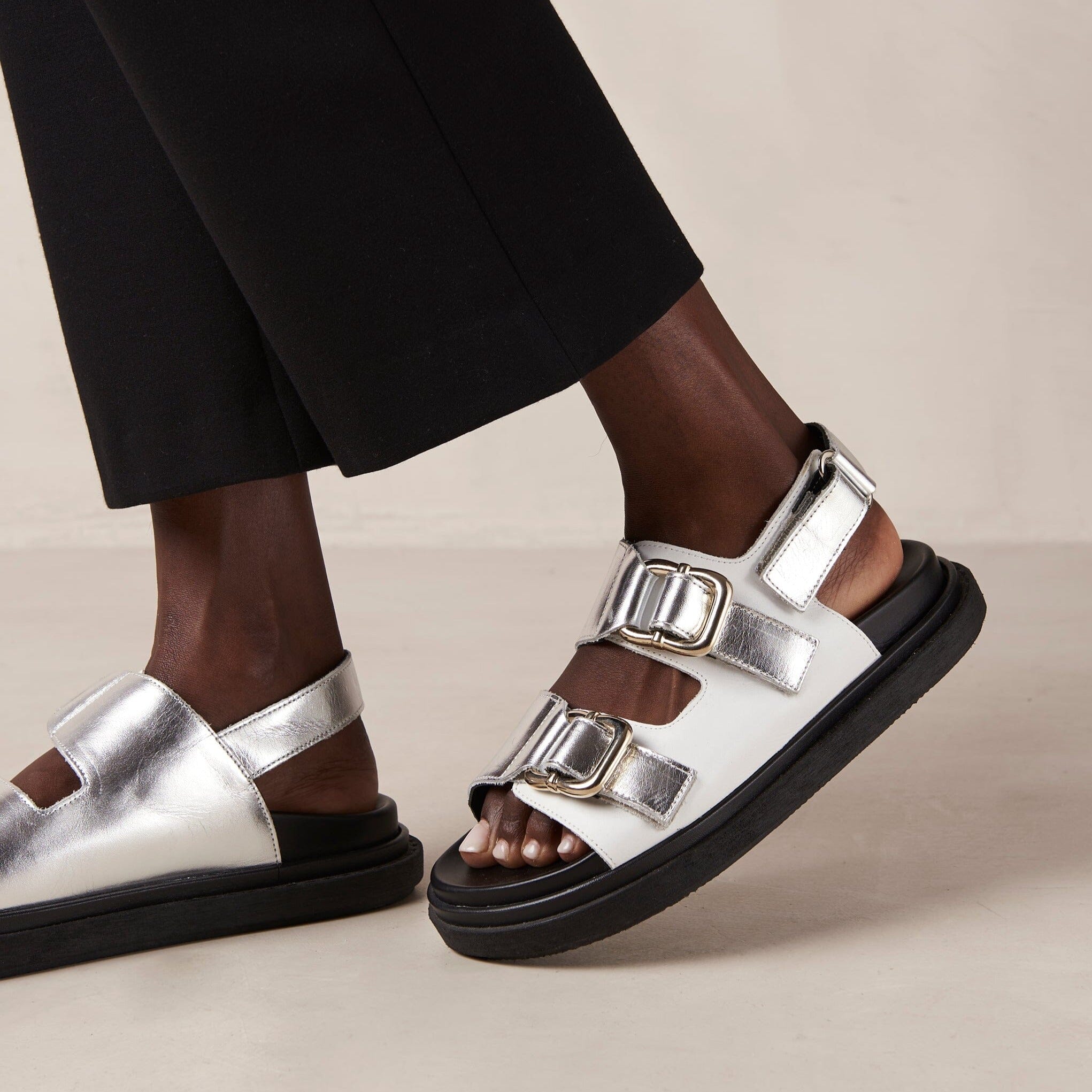 Harper Shimmer Silver Bright White Sandals ALOHAS