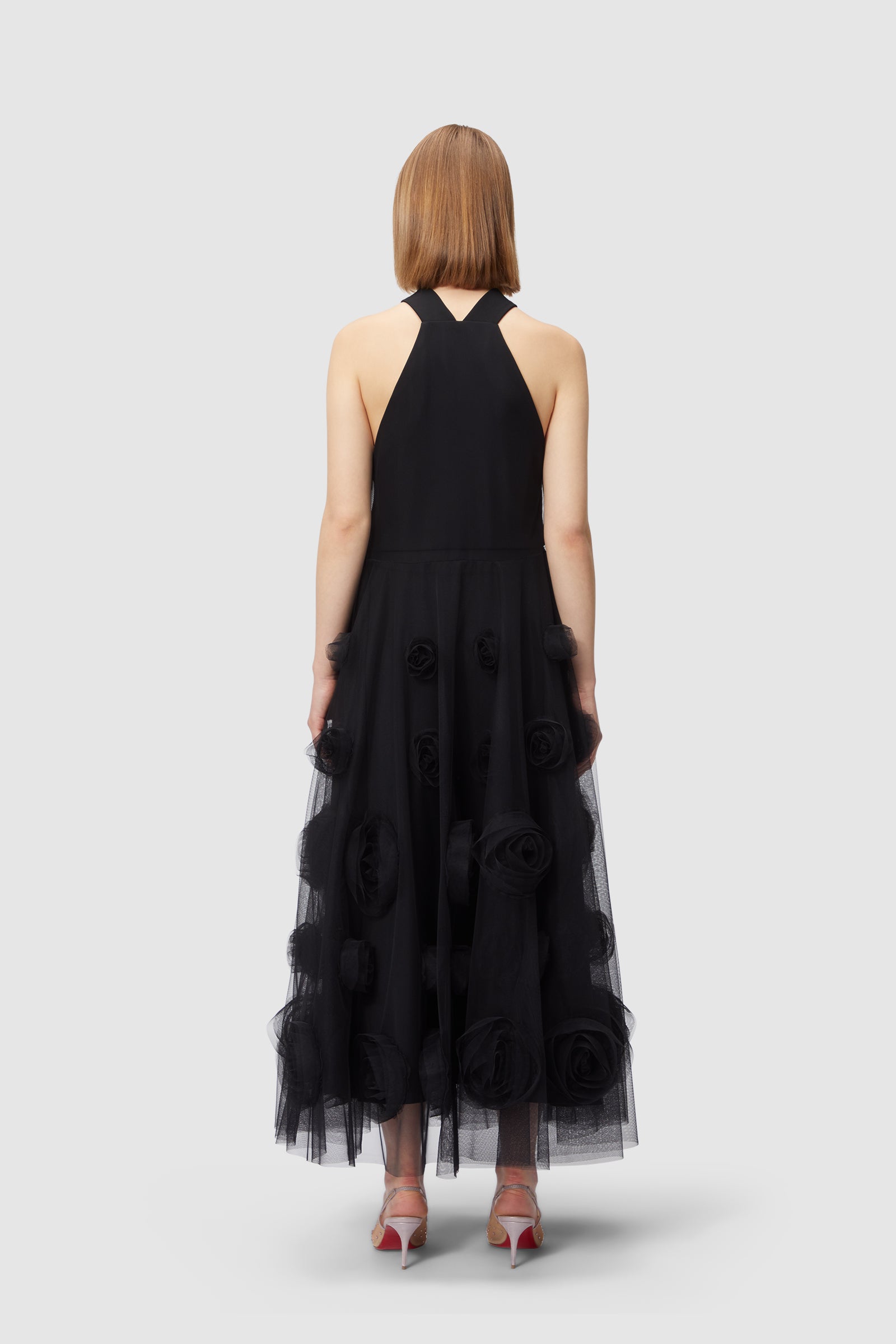 Viktor & Rolf-ROSE APPLIQUE MAXI DRESS-Kleider & Röcke-Black-Deal-Outlet-by-ARCHIVIST