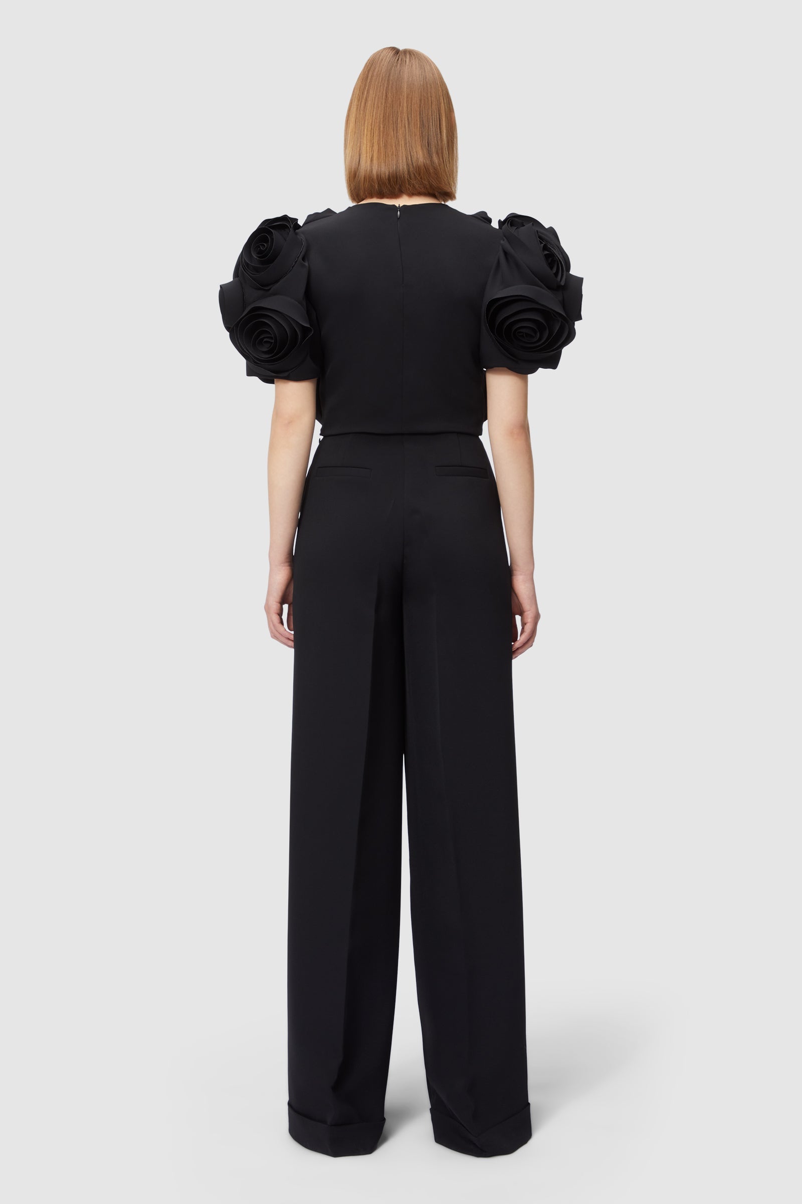 Viktor & Rolf-ROSE APPLIQUE BLACK CROPPED TOP-Shirts-Black-Deal-Outlet-by-ARCHIVIST