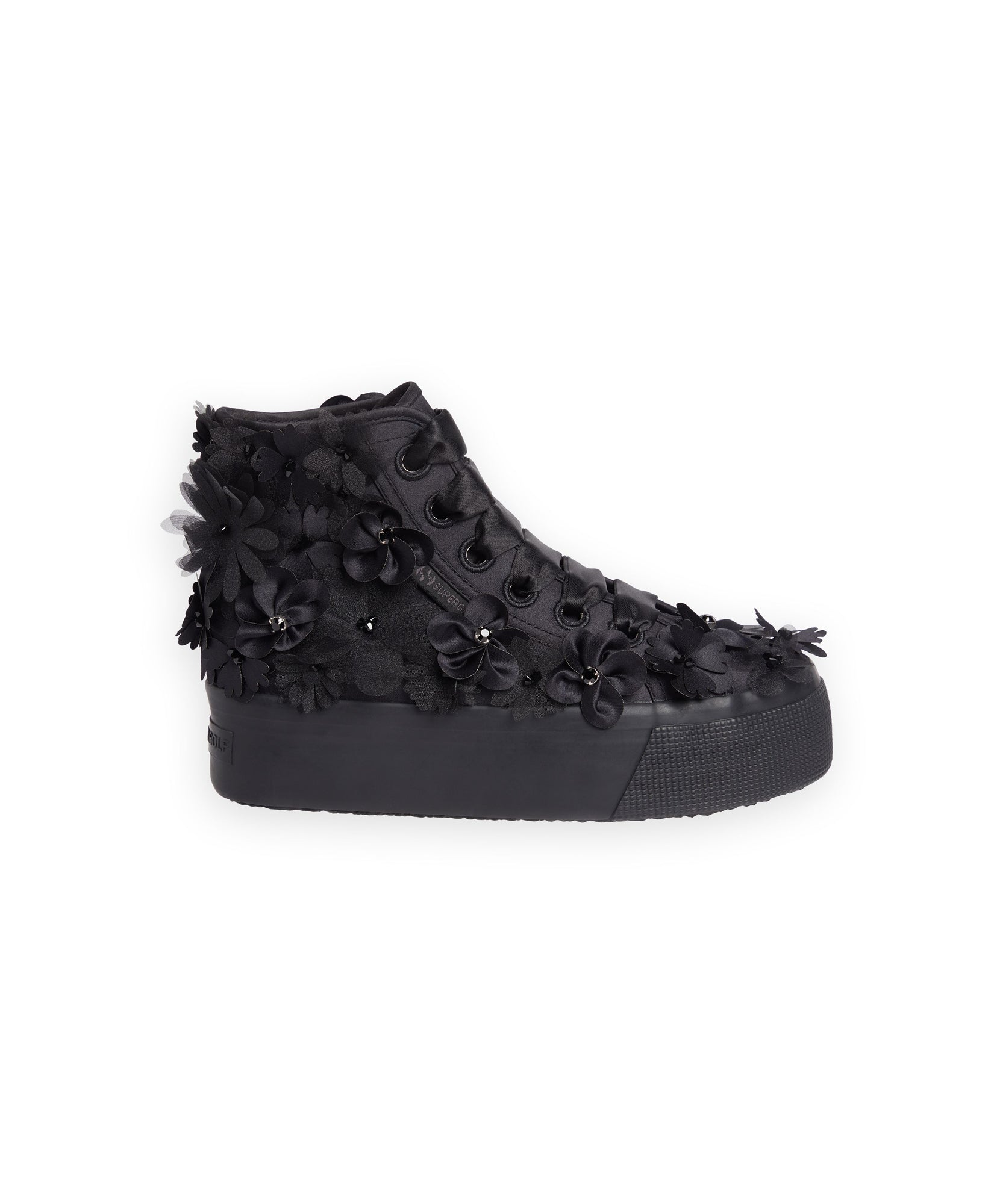 Viktor & Rolf-SUPERGA BLACK FLOWERS PLATFORM SNEAKER-Sneaker-Black-Deal-Outlet-by-ARCHIVIST
