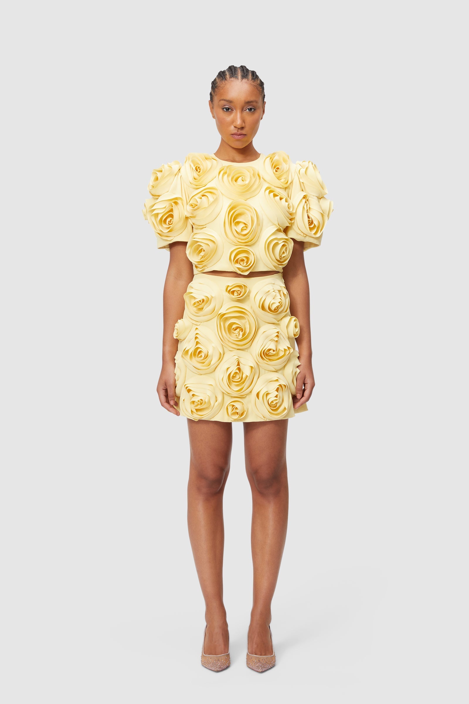 Viktor & Rolf-ROSE APPLIQUE YELLOW MINI SKIRT-Hosen-Black-Deal-Outlet-by-ARCHIVIST