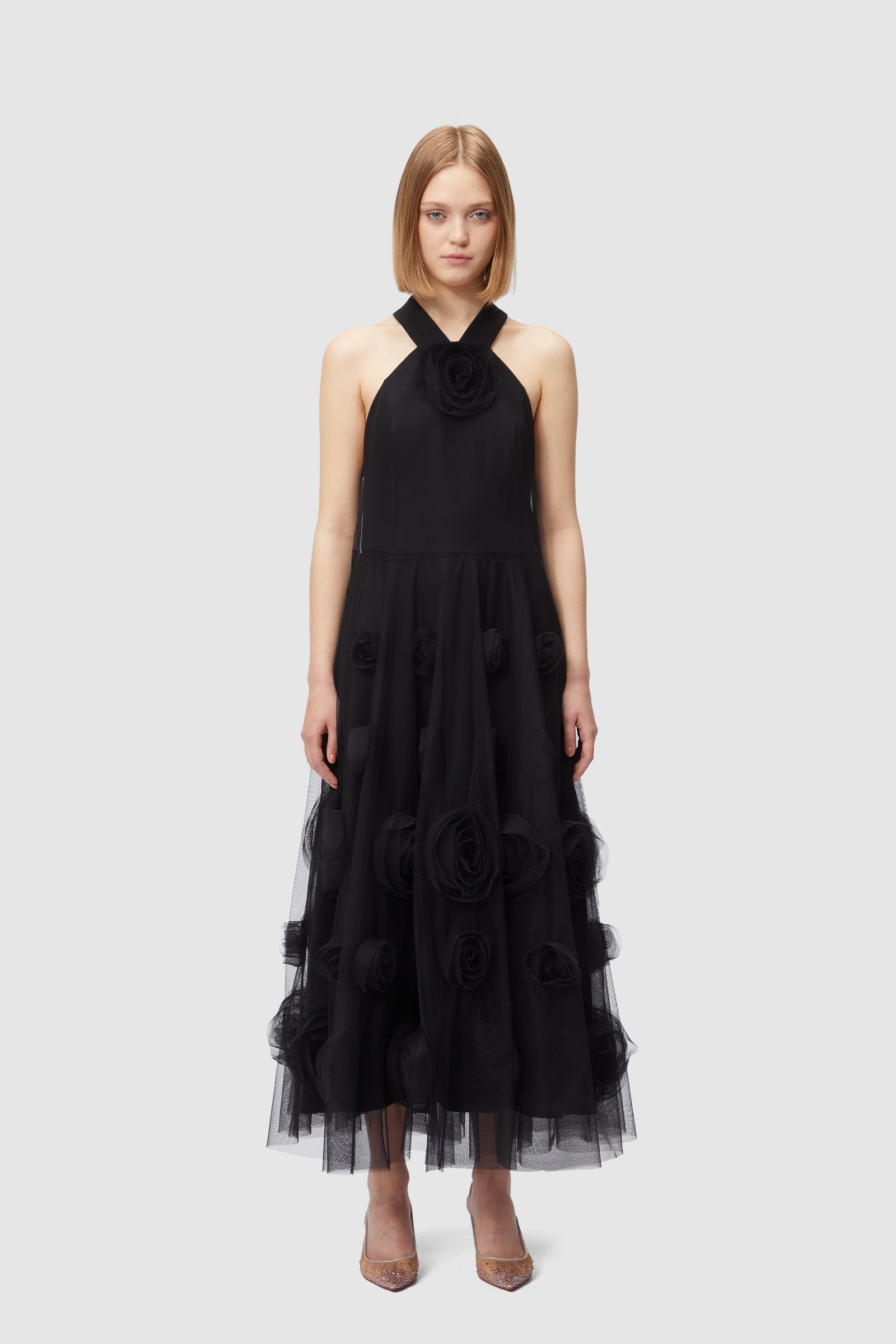 Viktor & Rolf-ROSE APPLIQUE MAXI DRESS-Kleider & Röcke-Black-Deal-Outlet-by-ARCHIVIST