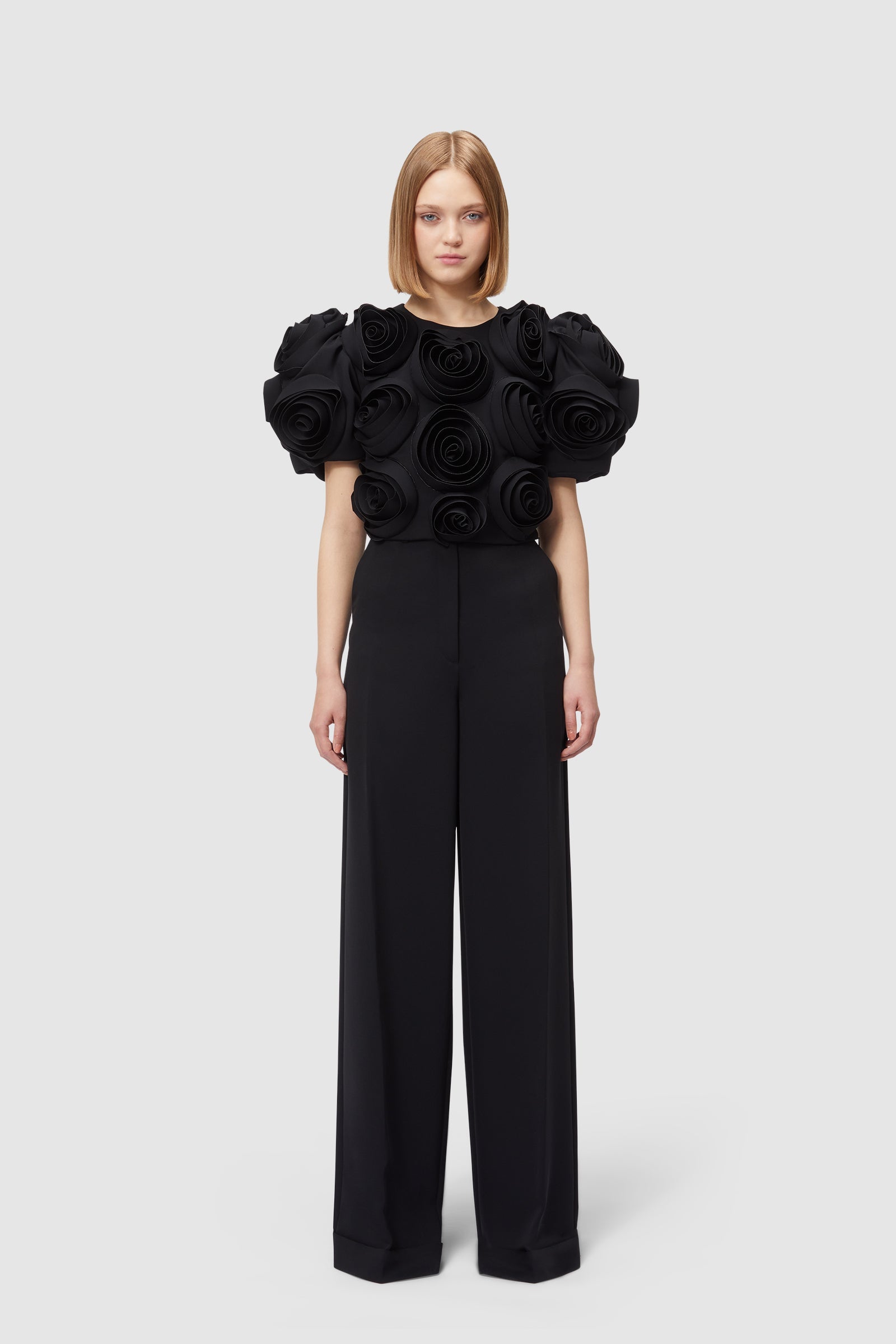 Viktor & Rolf-ROSE APPLIQUE BLACK CROPPED TOP-Shirts-Black-Deal-Outlet-by-ARCHIVIST