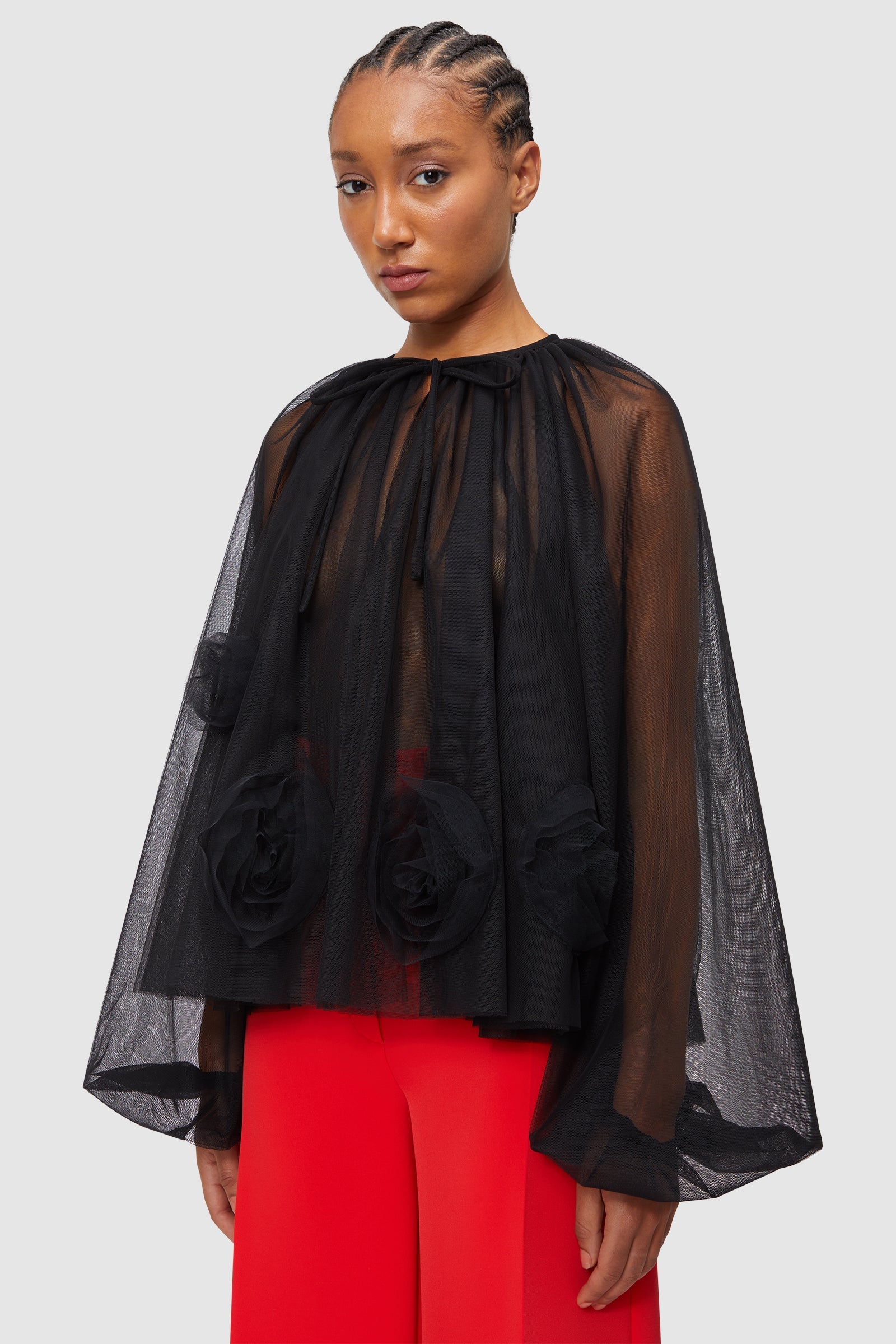 Viktor & Rolf-ROSE APPLIQUE REVERSIBLE BLOUSE-Shirts-Black-Deal-Outlet-by-ARCHIVIST