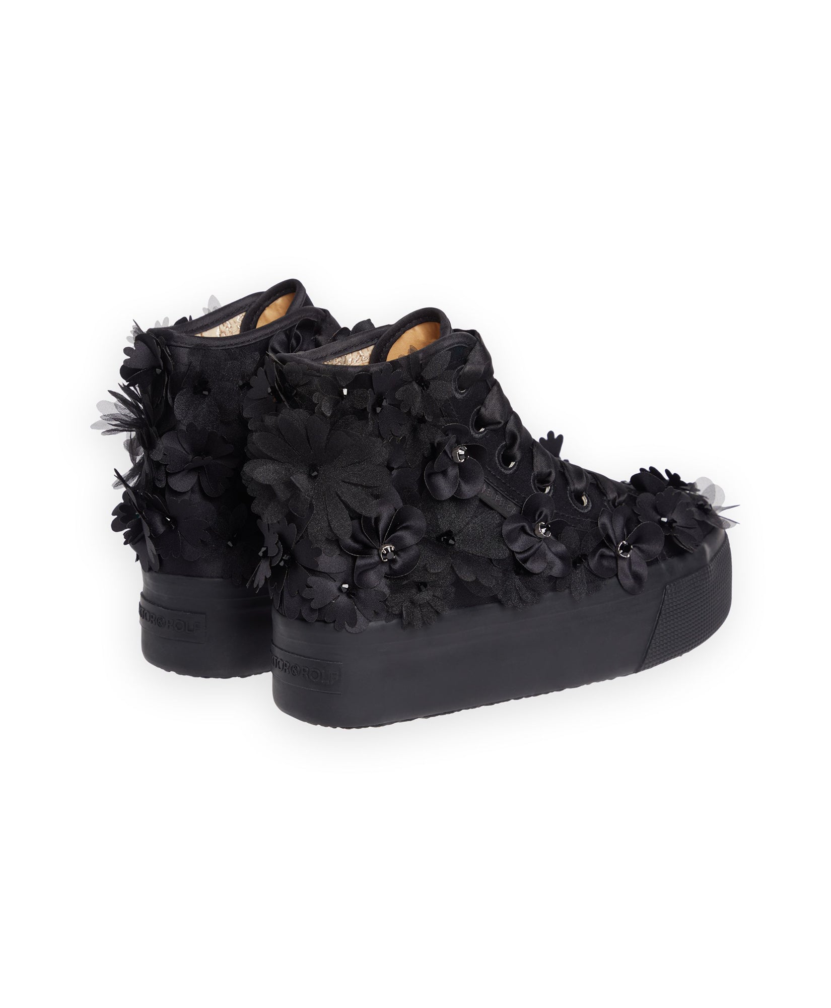 Viktor & Rolf-SUPERGA BLACK FLOWERS PLATFORM SNEAKER-Sneaker-Black-Deal-Outlet-by-ARCHIVIST