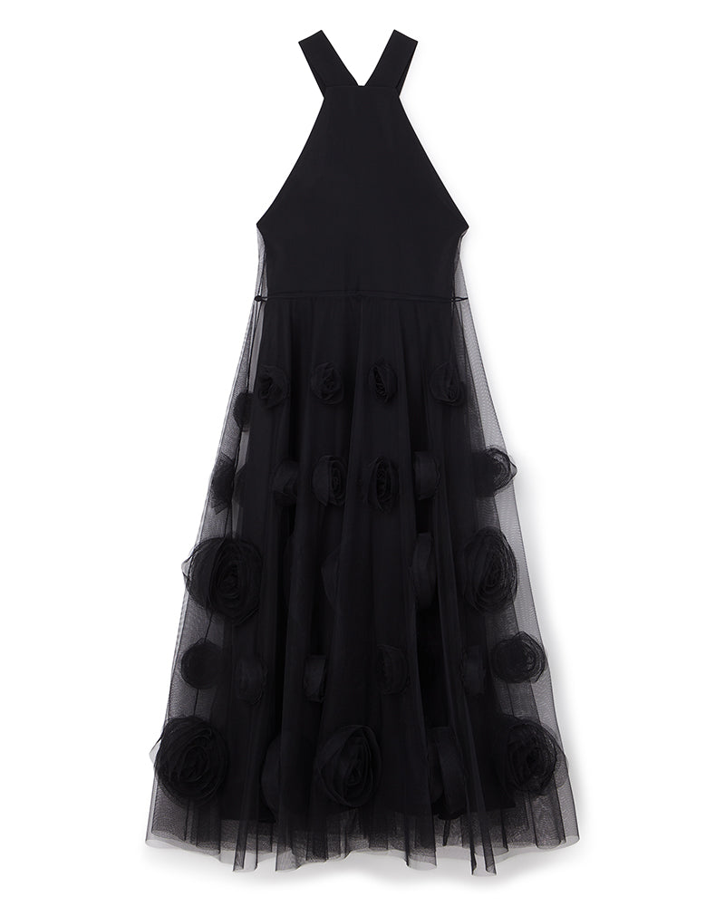 Viktor & Rolf-ROSE APPLIQUE MAXI DRESS-Kleider & Röcke-Black-Deal-Outlet-by-ARCHIVIST