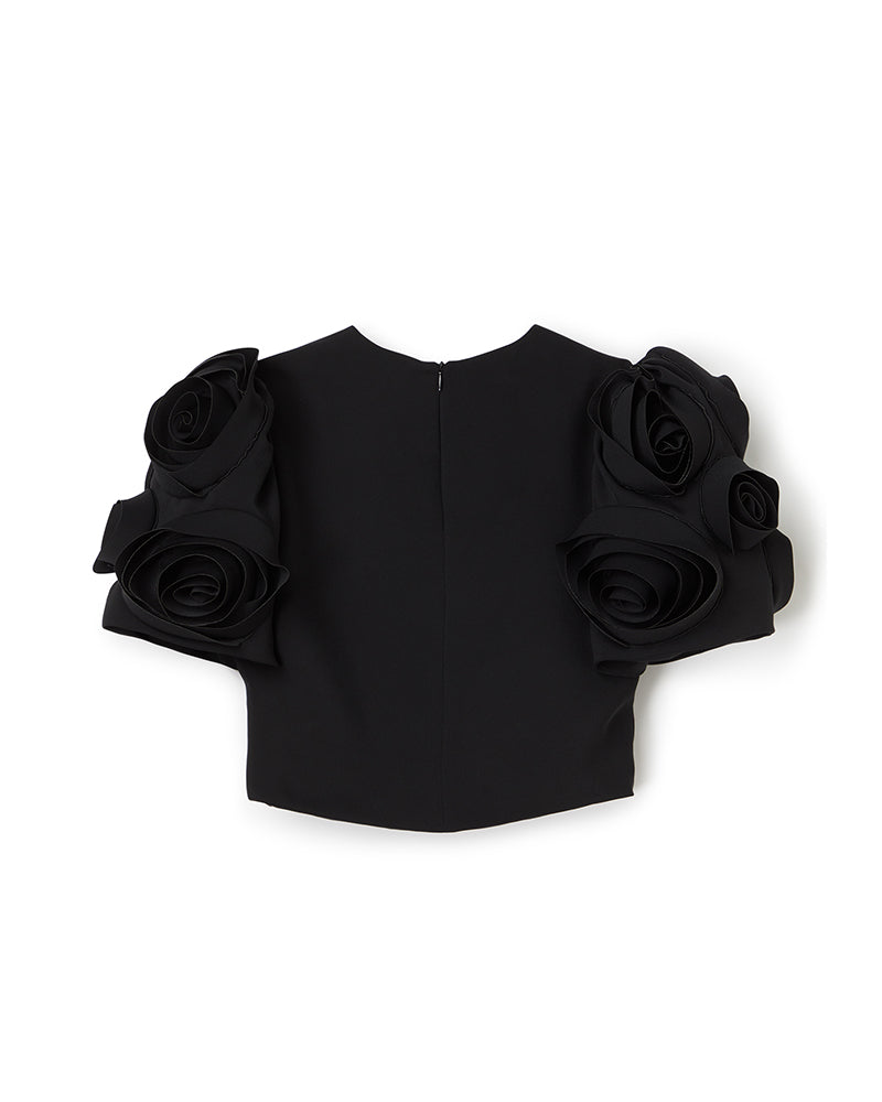Viktor & Rolf-ROSE APPLIQUE BLACK CROPPED TOP-Shirts-Black-Deal-Outlet-by-ARCHIVIST