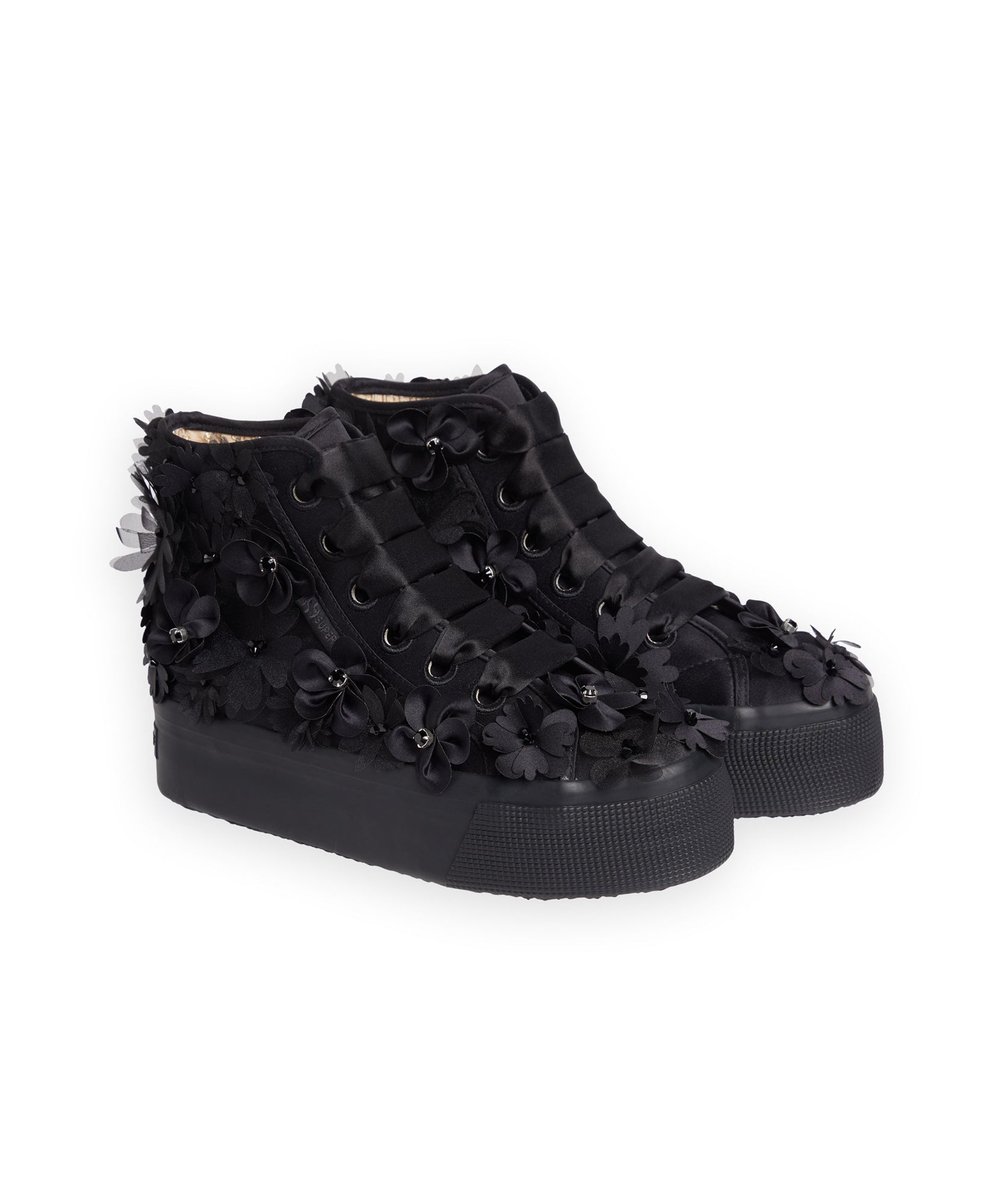 Viktor & Rolf-SUPERGA BLACK FLOWERS PLATFORM SNEAKER-Sneaker-Black-Deal-Outlet-by-ARCHIVIST