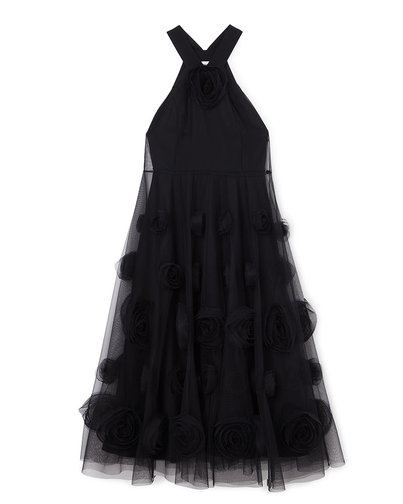 Viktor & Rolf-ROSE APPLIQUE MAXI DRESS-Kleider & Röcke-Black-Deal-Outlet-by-ARCHIVIST