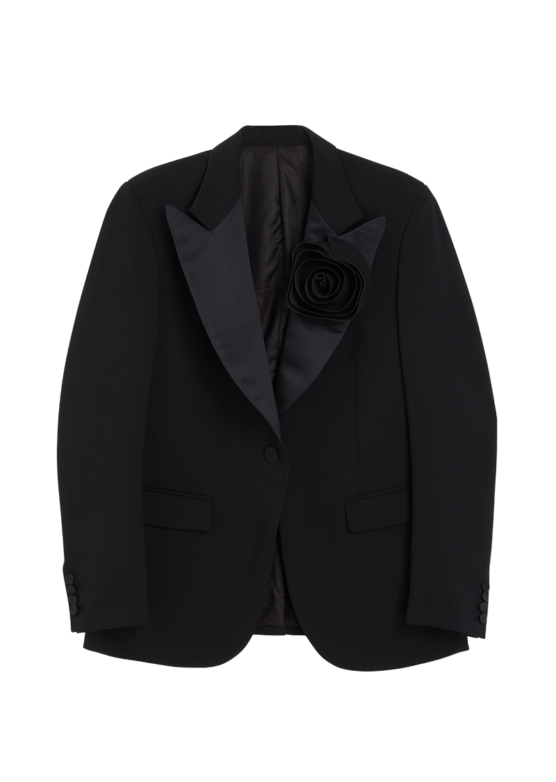 Viktor & Rolf-ROSE APPLIQUE BLACK TUXEDO BLAZER-Jacken & Mäntel-Black-Deal-Outlet-by-ARCHIVIST