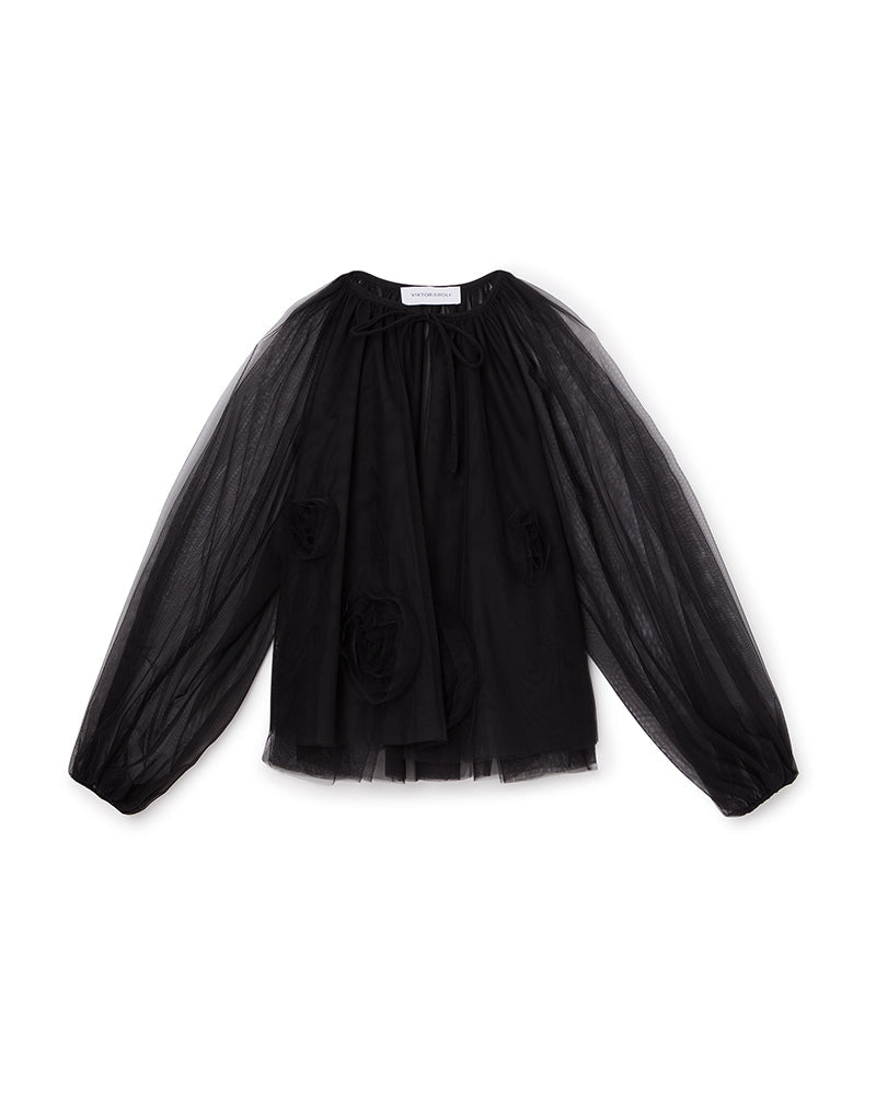 Viktor & Rolf-ROSE APPLIQUE REVERSIBLE BLOUSE-Shirts-Black-Deal-Outlet-by-ARCHIVIST