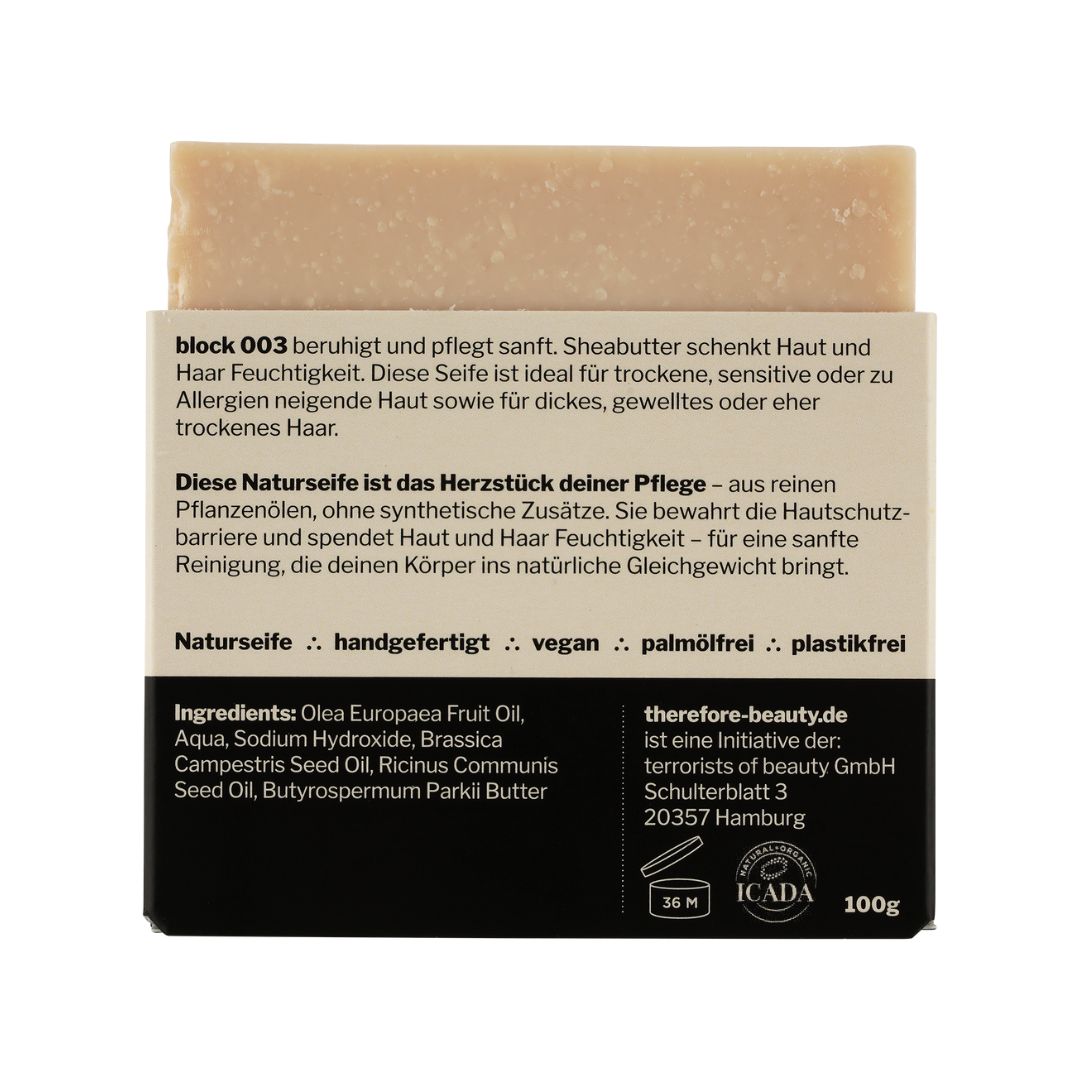 ∴ Therefore Beauty-Seife block 003 | für trockene oder sensible Haut | bei dickem Haar, Locken | mit Sheabutter-shower-Black-Deal-Outlet-by-ARCHIVIST