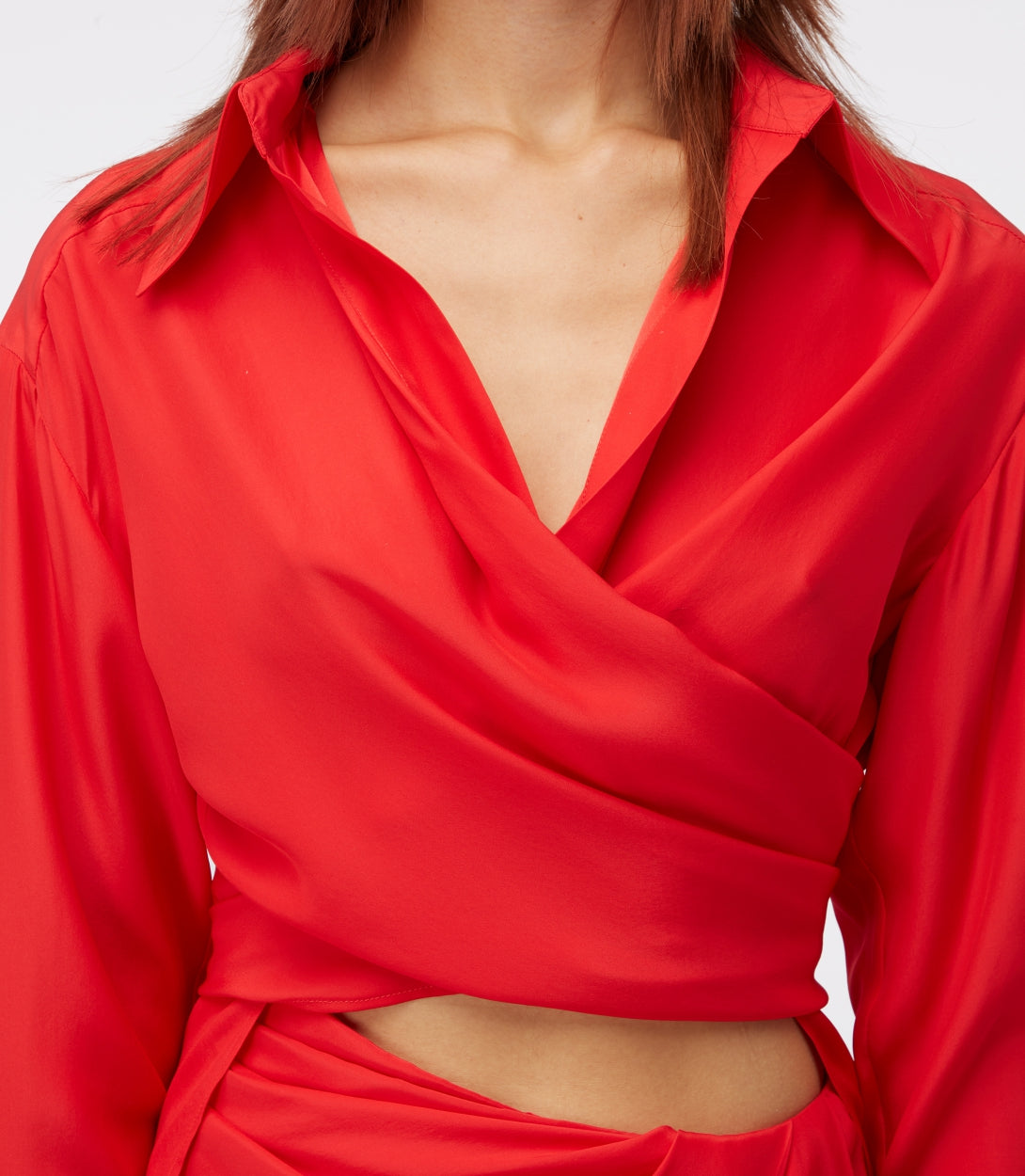 red silk wrap shirt female