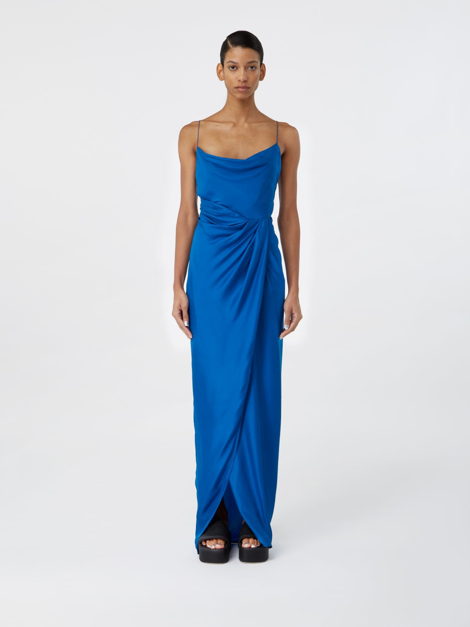 blue silk long maxi dress
