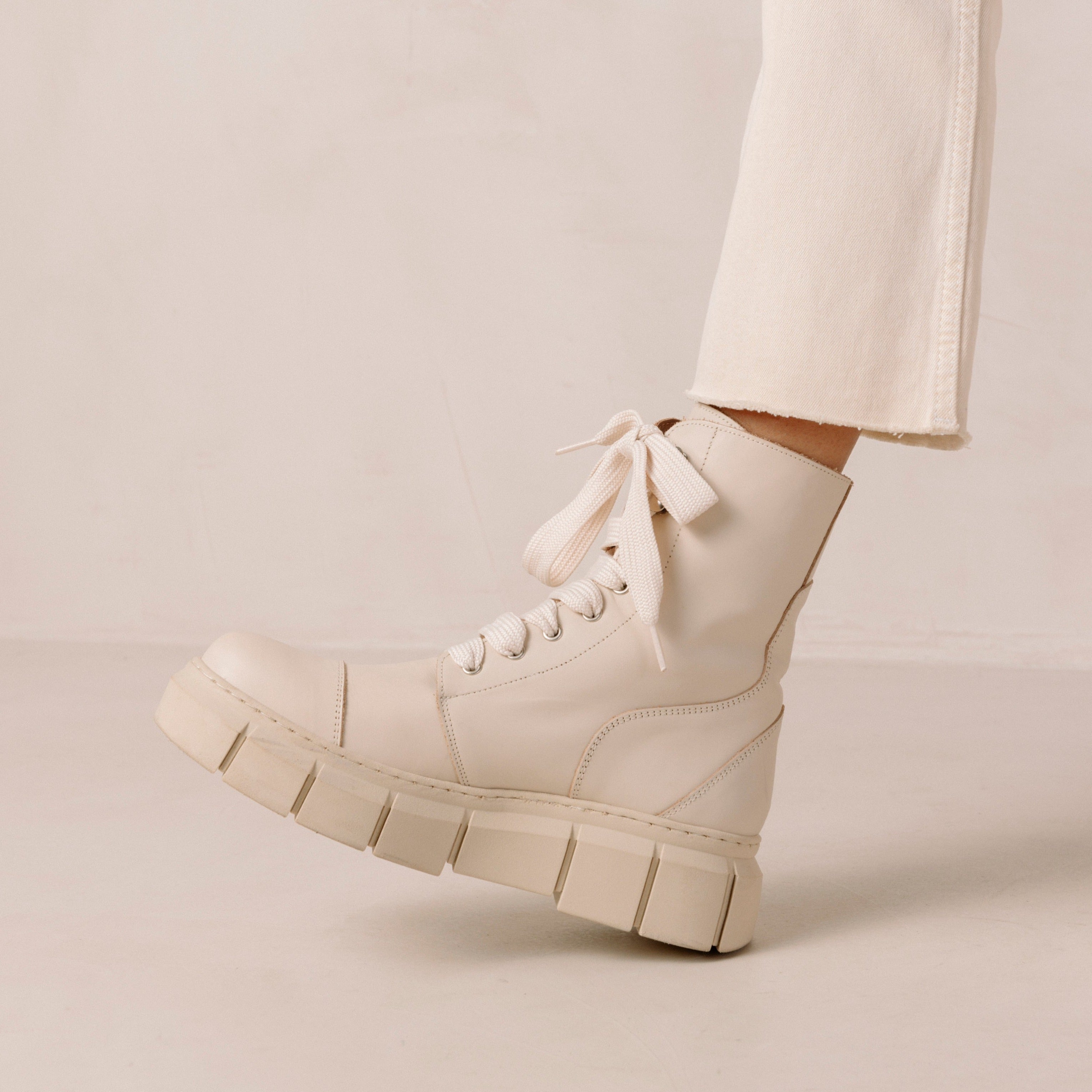 Can Can Cream Leather Ankle Boots Boots ALOHAS