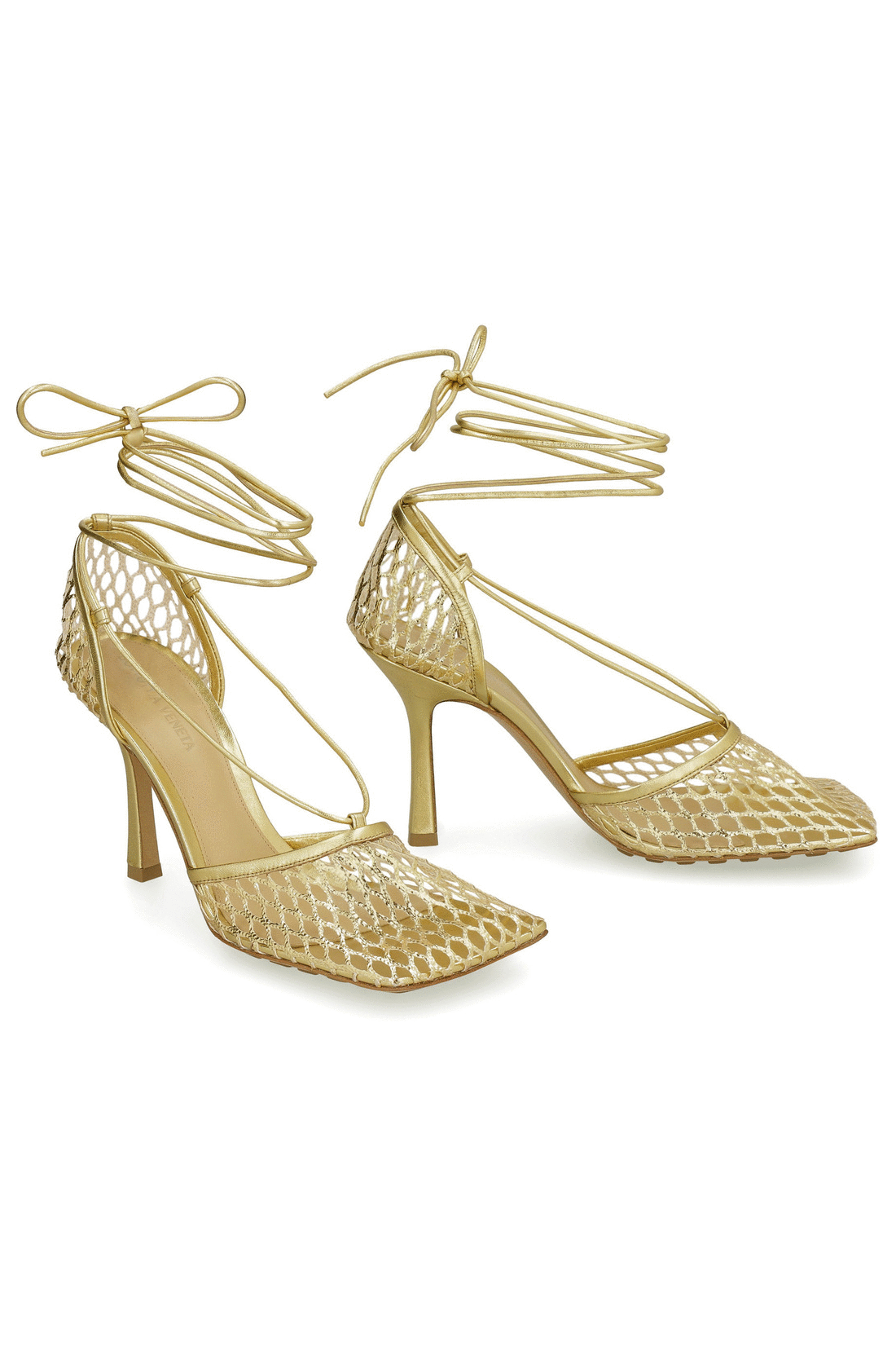 Stretch metallic leather and mesh sandals
