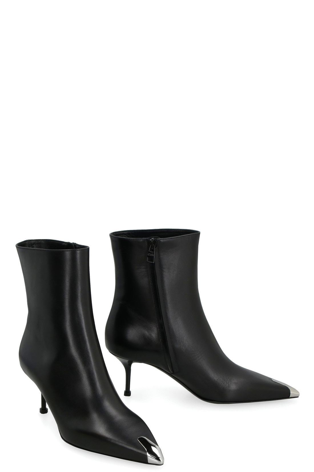 Punk leather pointy-toe ankle boots